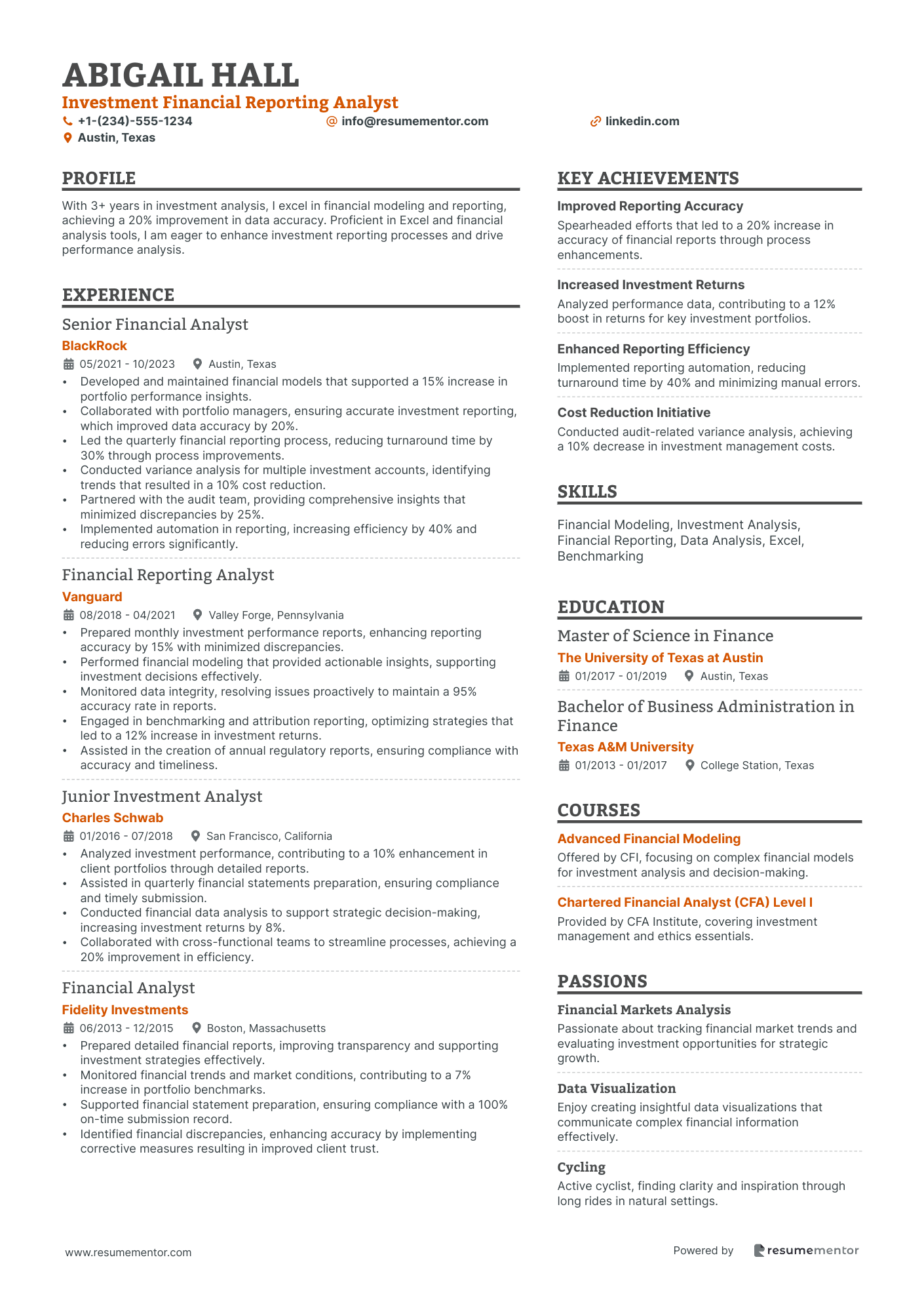 Investment Financial Reporting Analyst