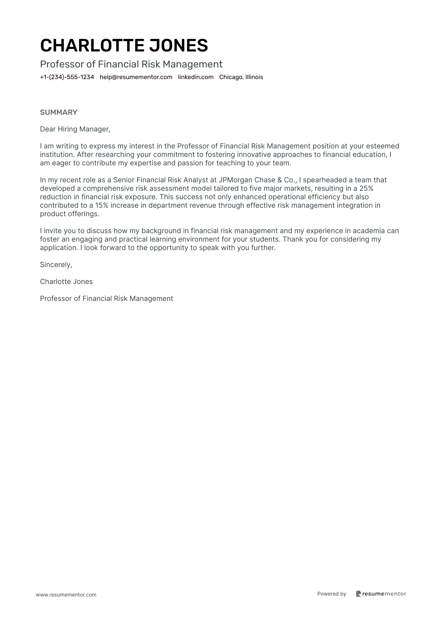 Professor of Financial Risk Management