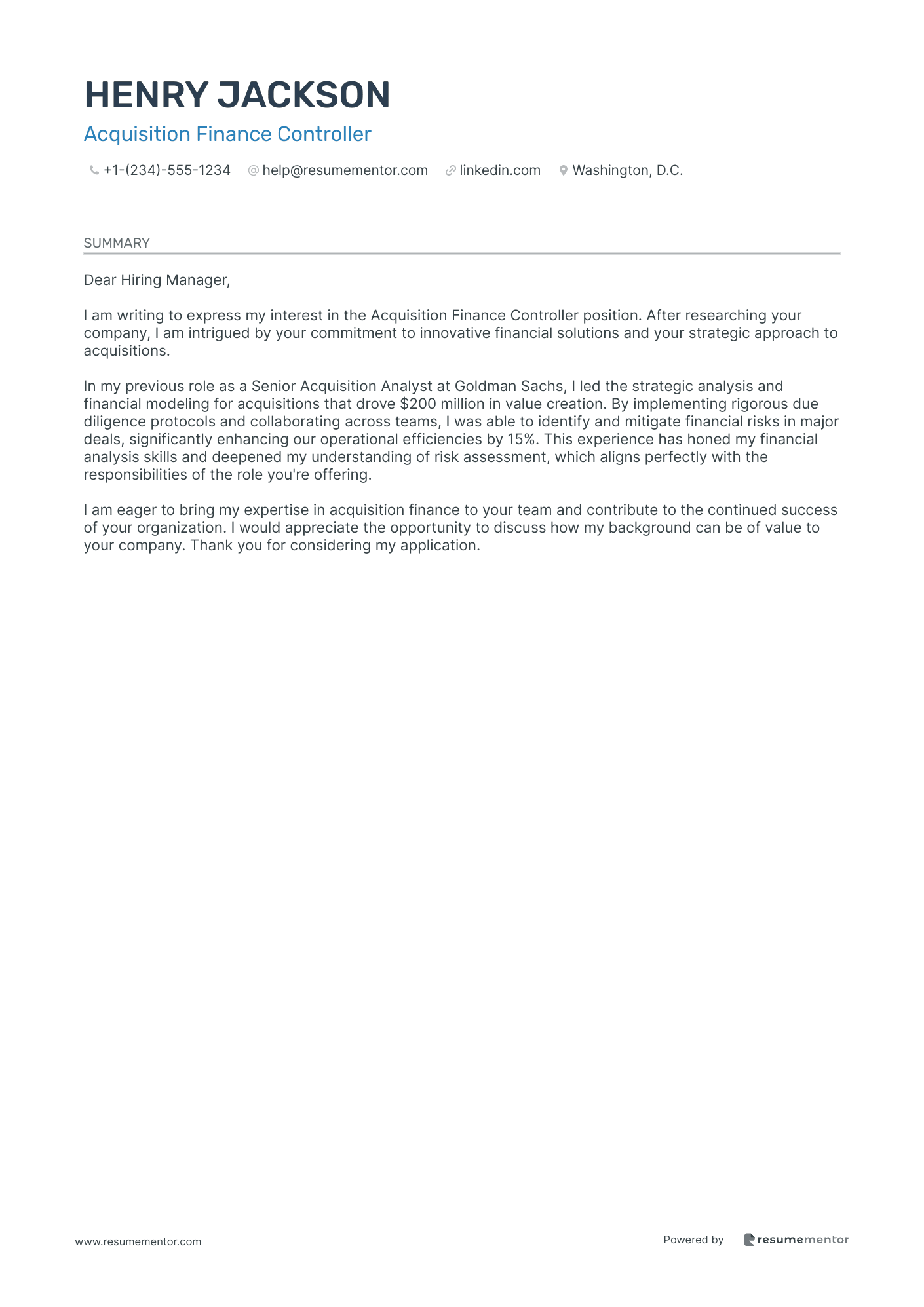 Acquisition Finance Controller