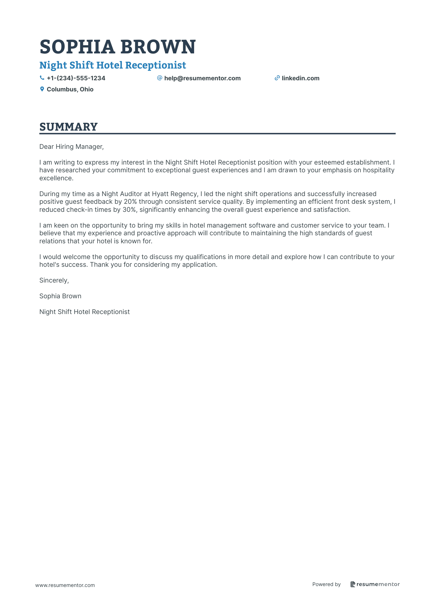 Night Shift Hotel Receptionist