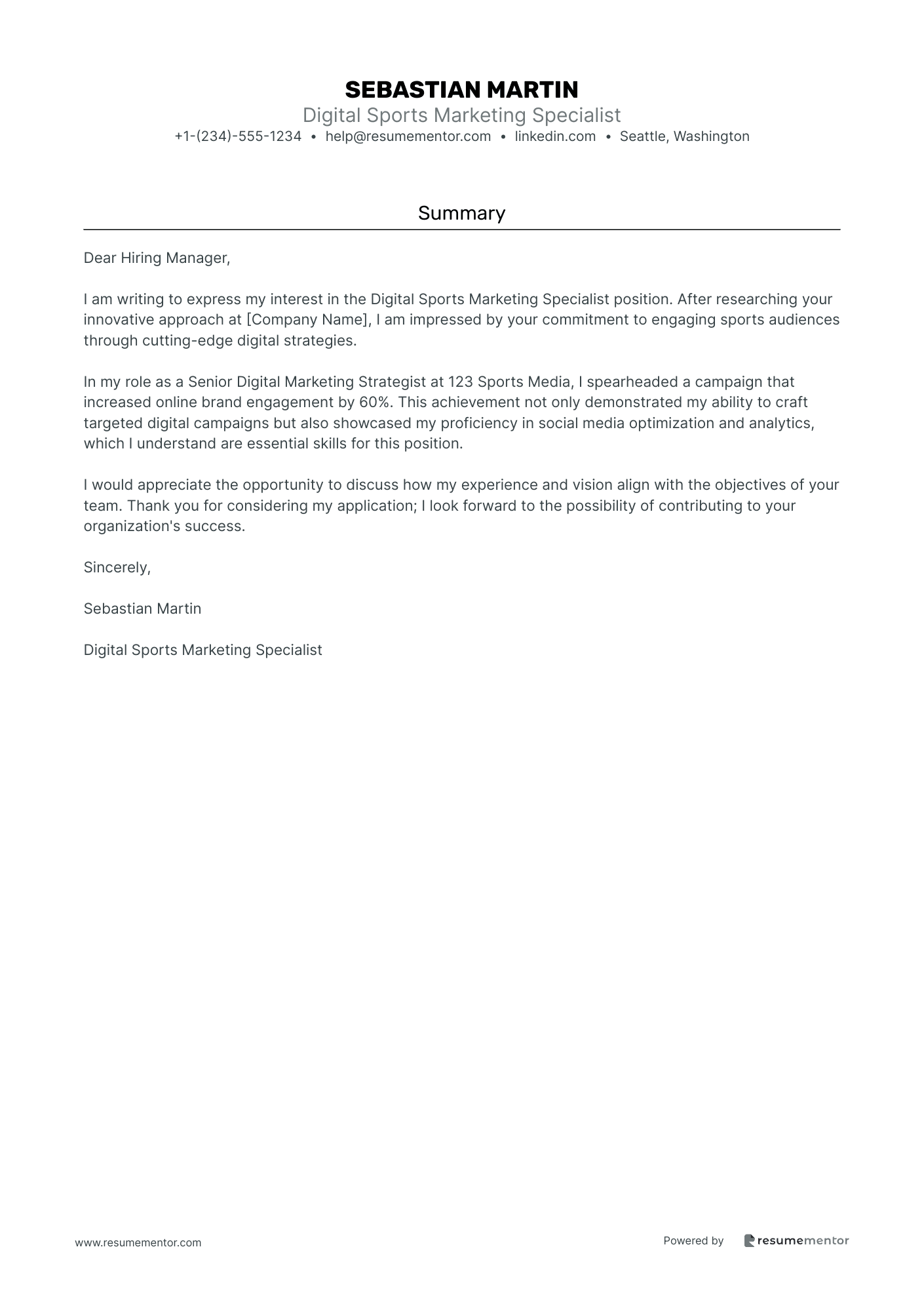 Digital Sports Marketing Specialist