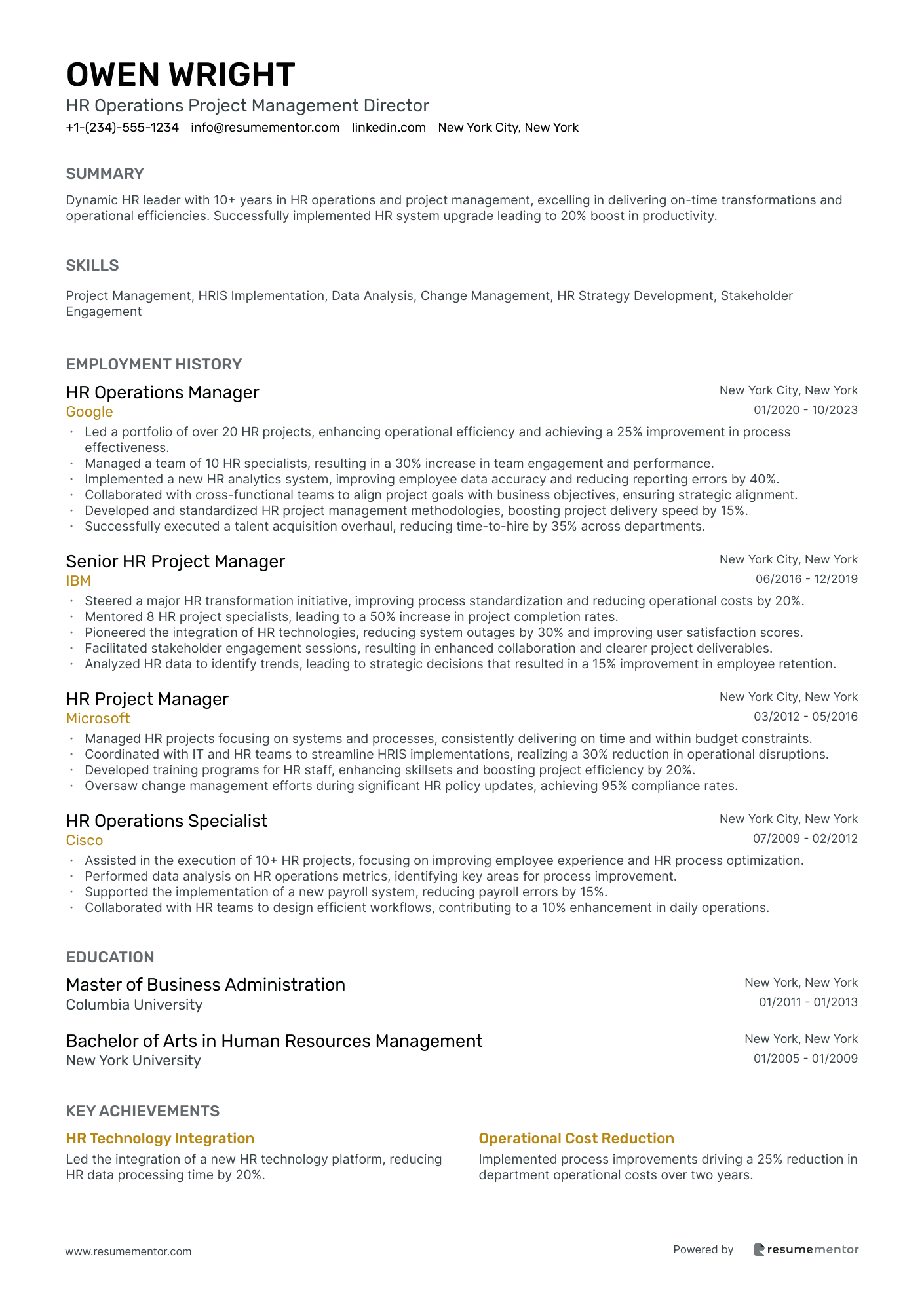 HR Operations Project Management Director