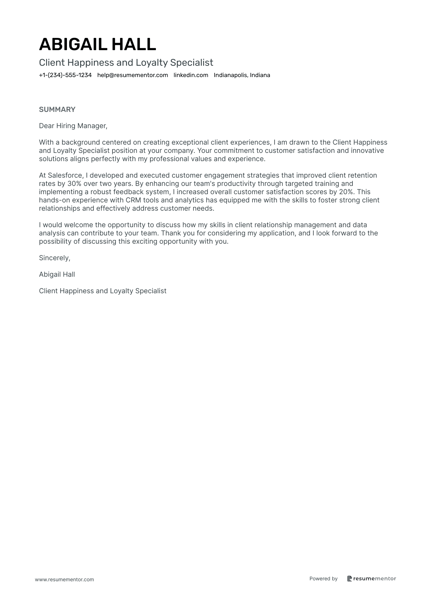 Client Happiness and Loyalty Specialist