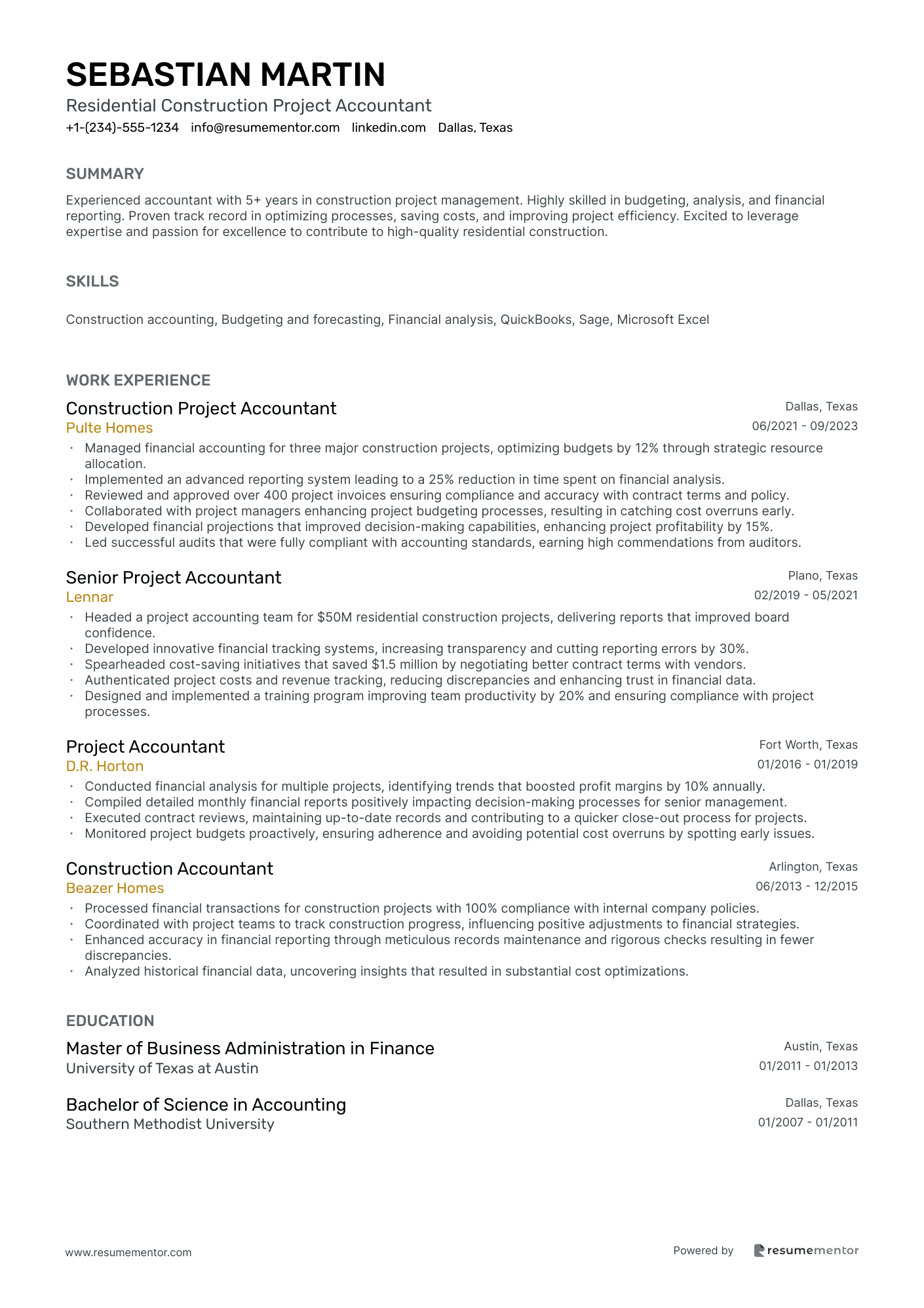 Residential Construction Project Accountant