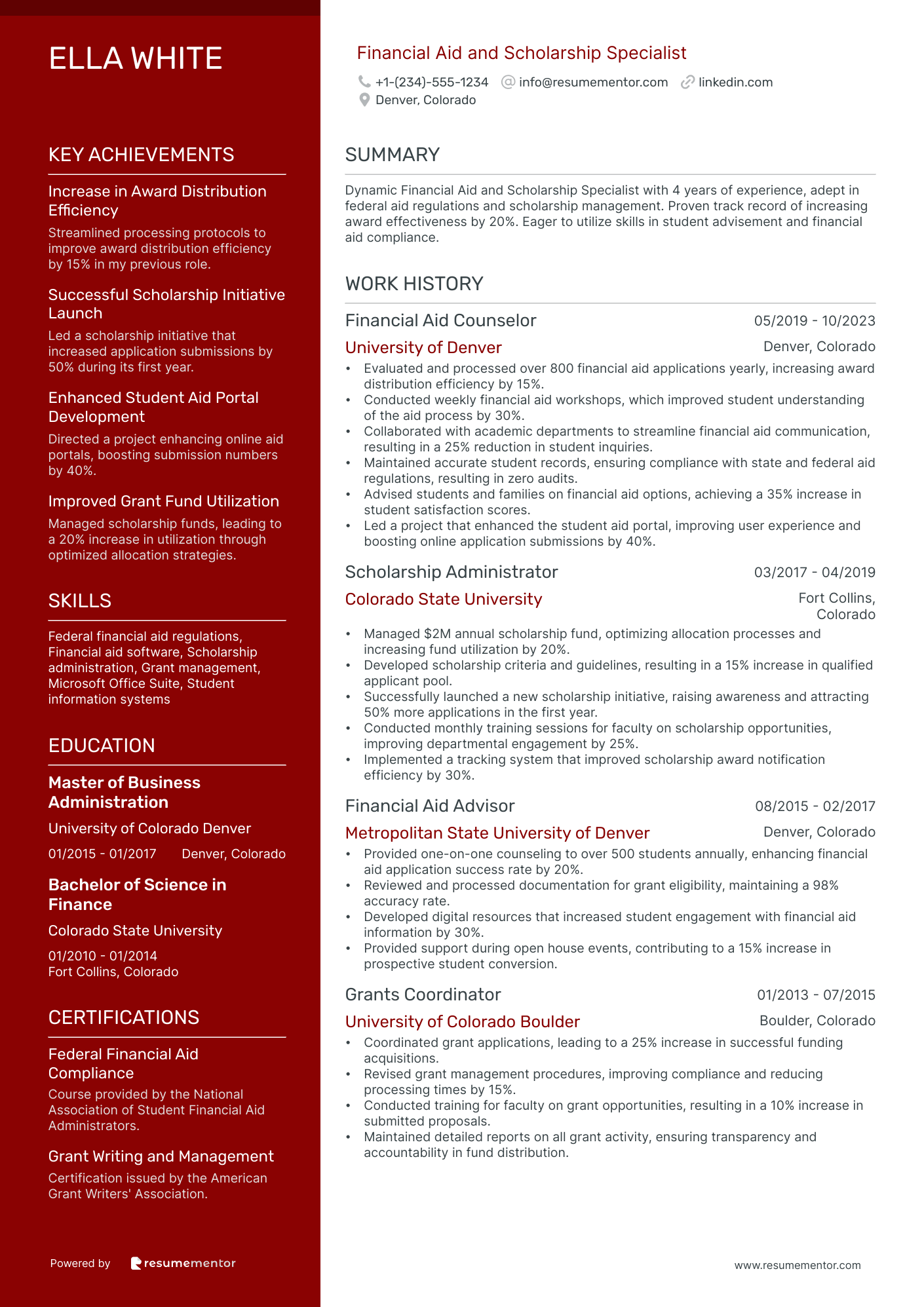 Financial Aid and Scholarship Specialist
