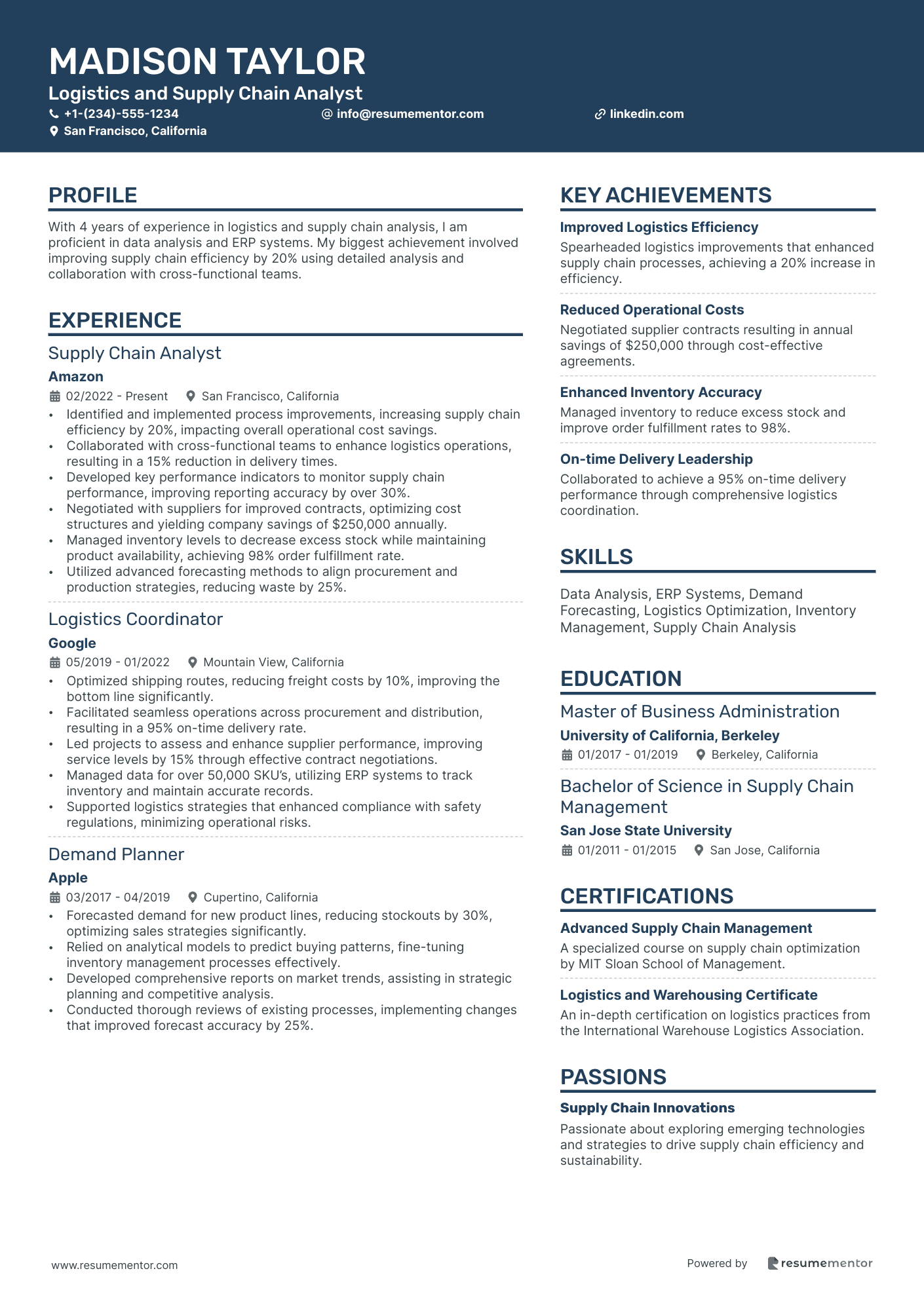 Logistics and Supply Chain Analyst