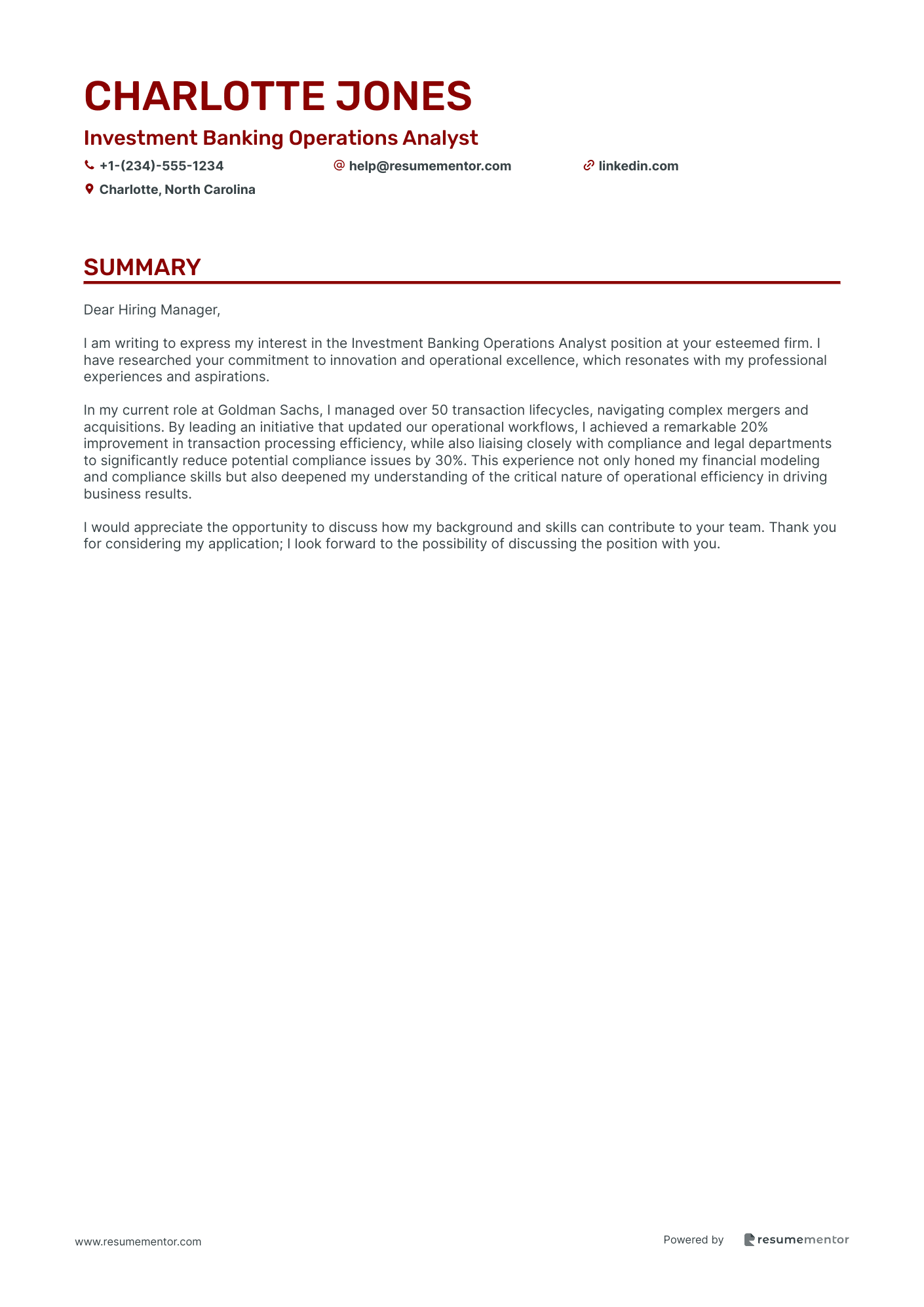 Investment Banking Operations Analyst