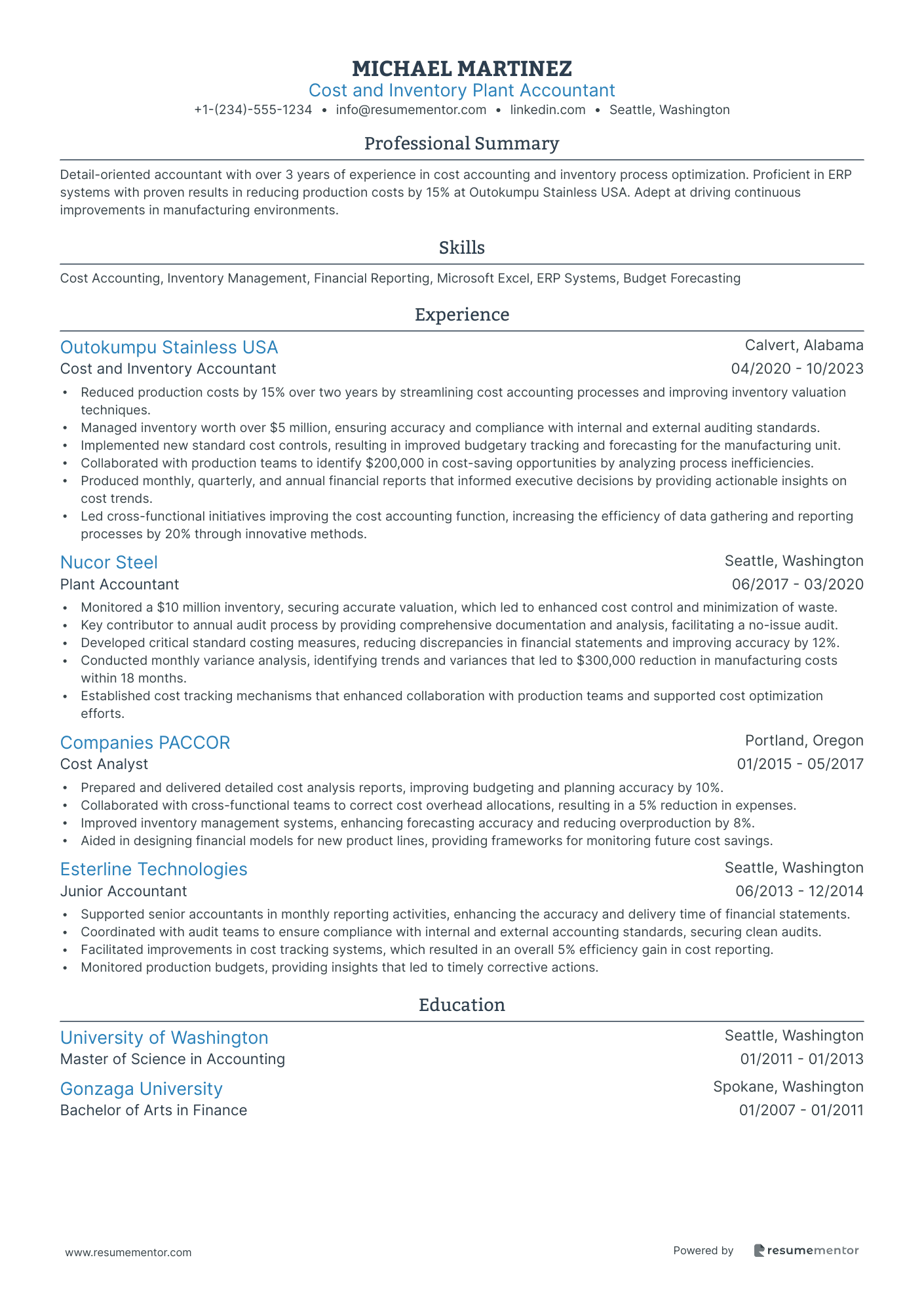 Cost and Inventory Plant Accountant