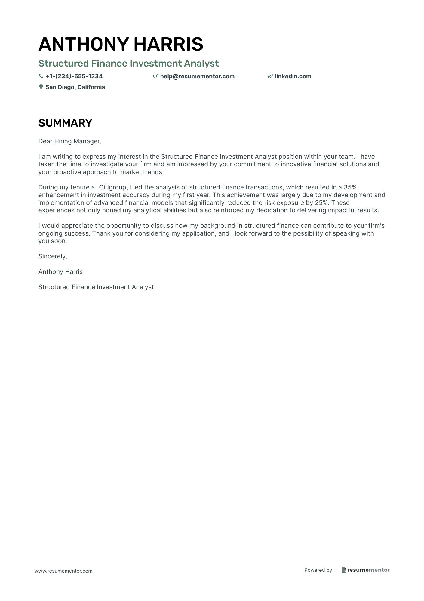 Structured Finance Investment Analyst