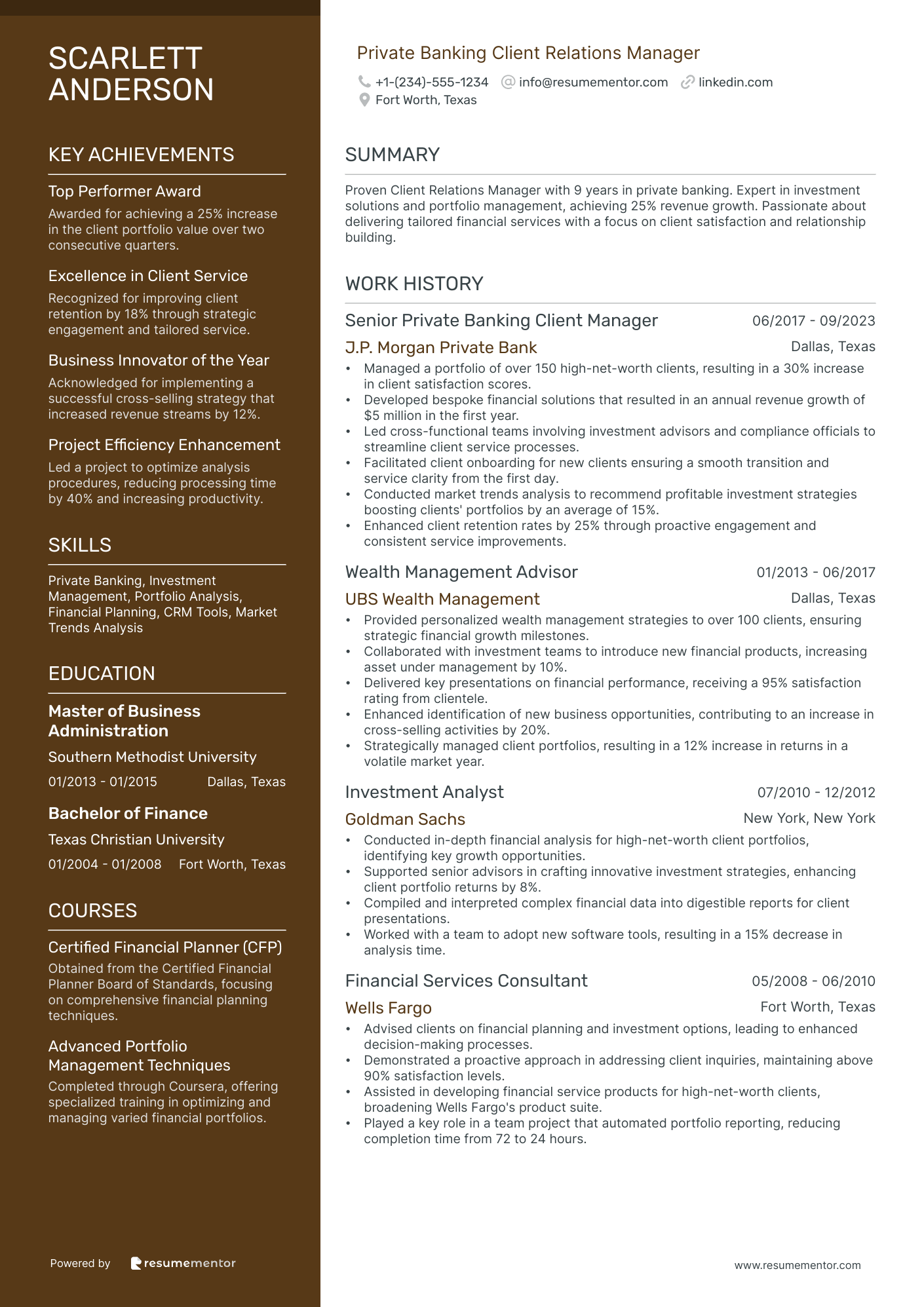 Private Banking Client Relations Manager