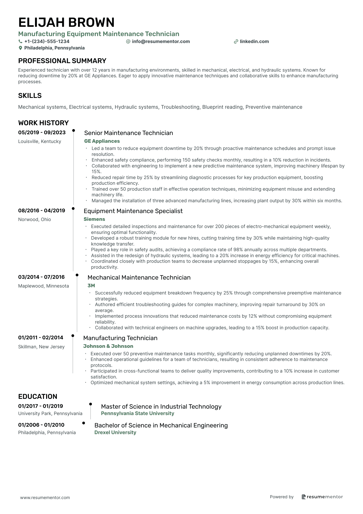 Manufacturing Equipment Maintenance Technician