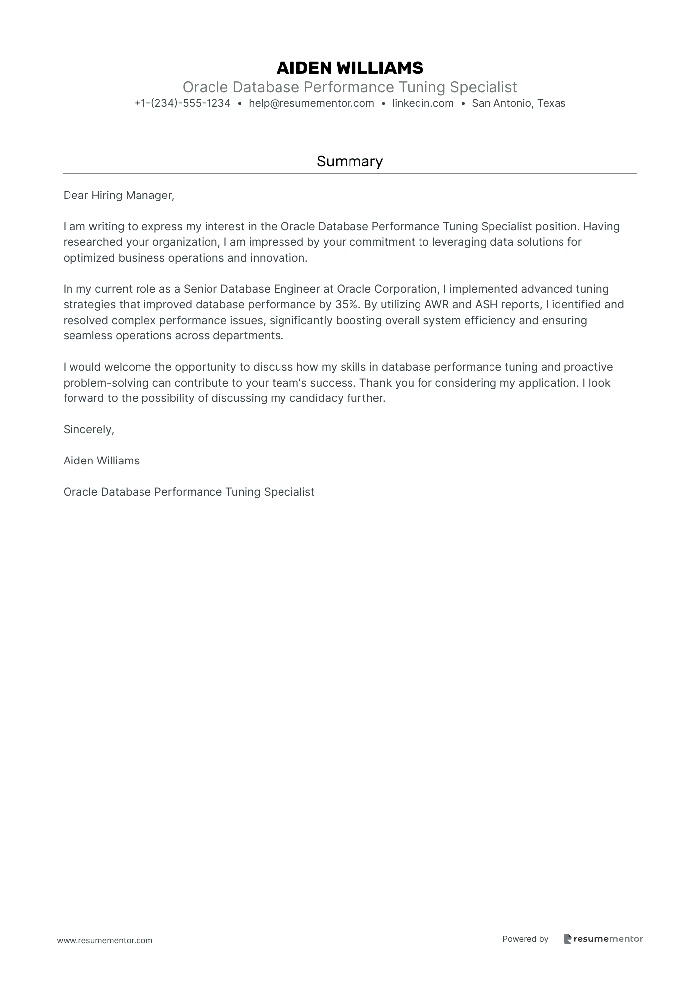 Oracle Database Performance Tuning Specialist