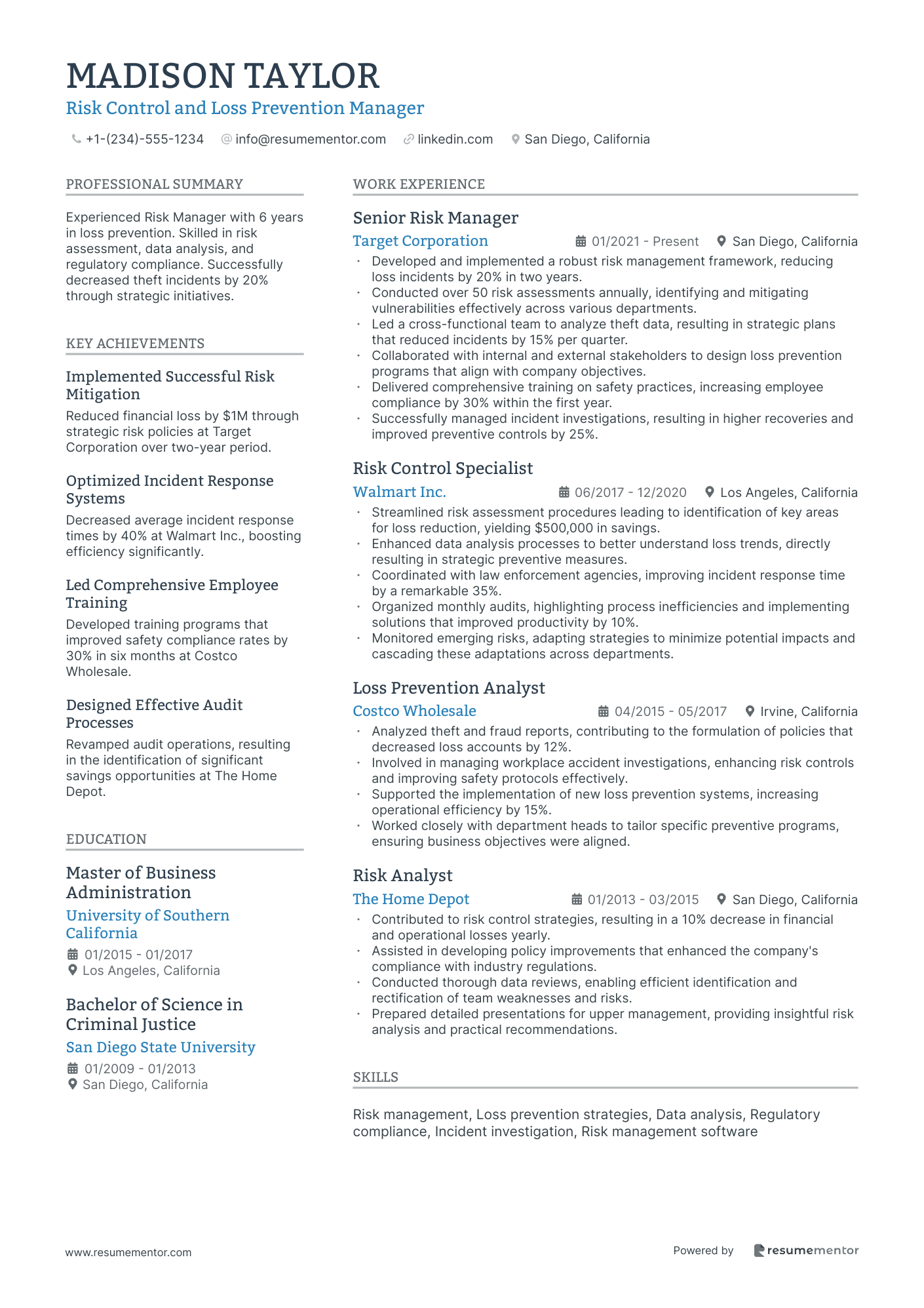 Risk Control and Loss Prevention Manager