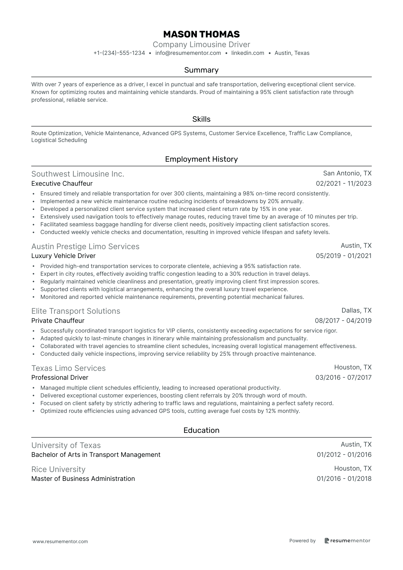 Company Limousine Driver