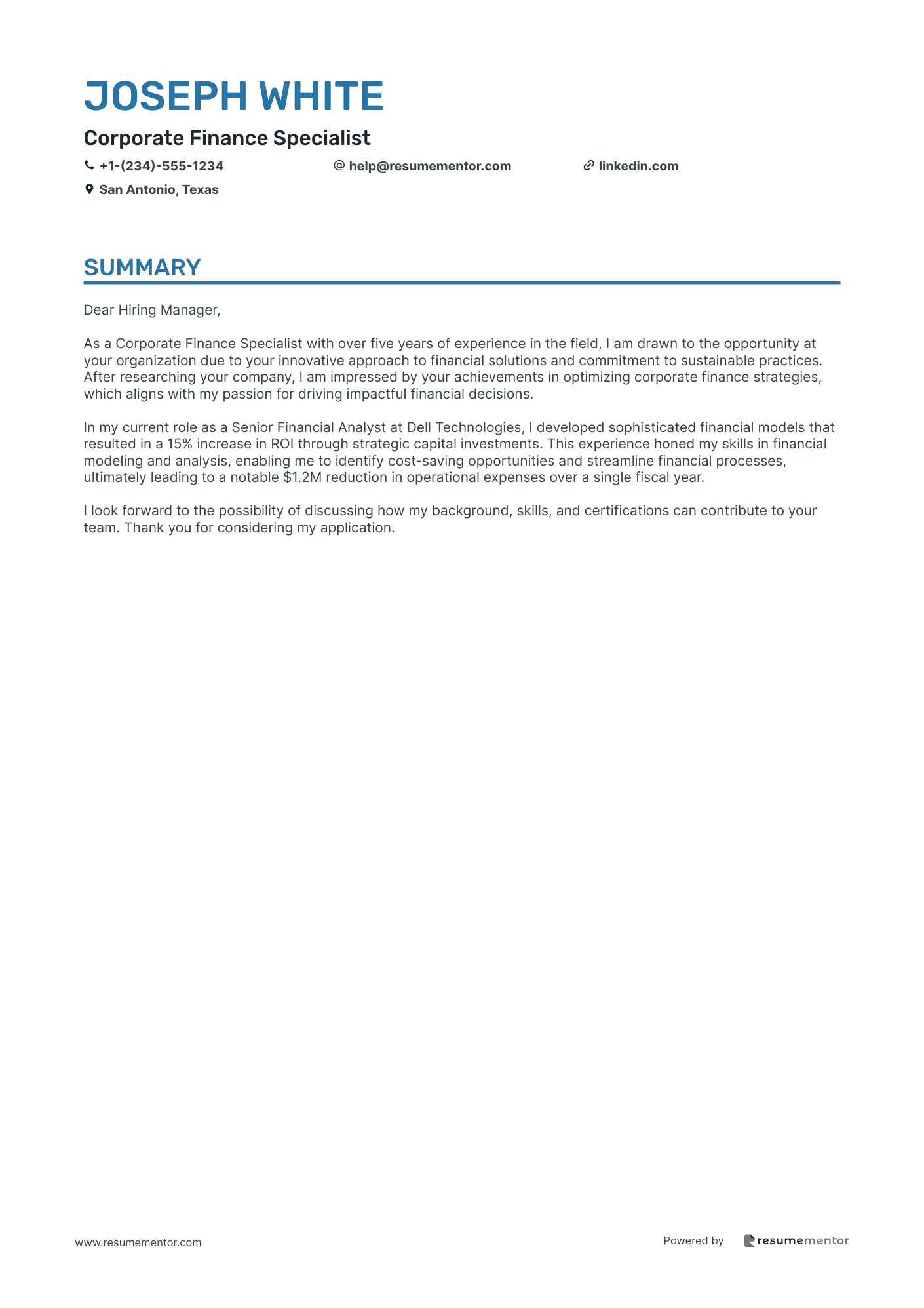 Corporate Finance Specialist