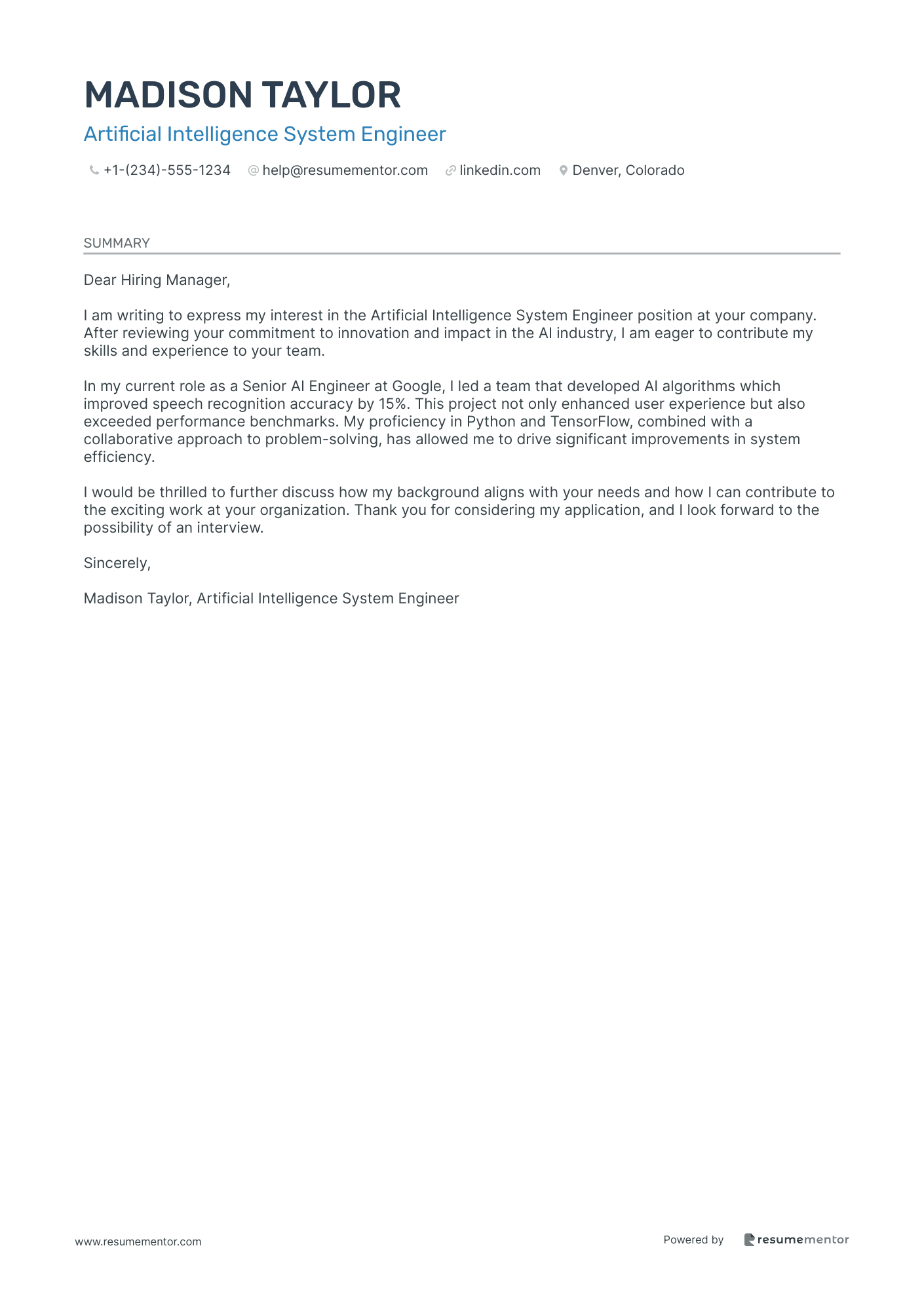 Artificial Intelligence System Engineer