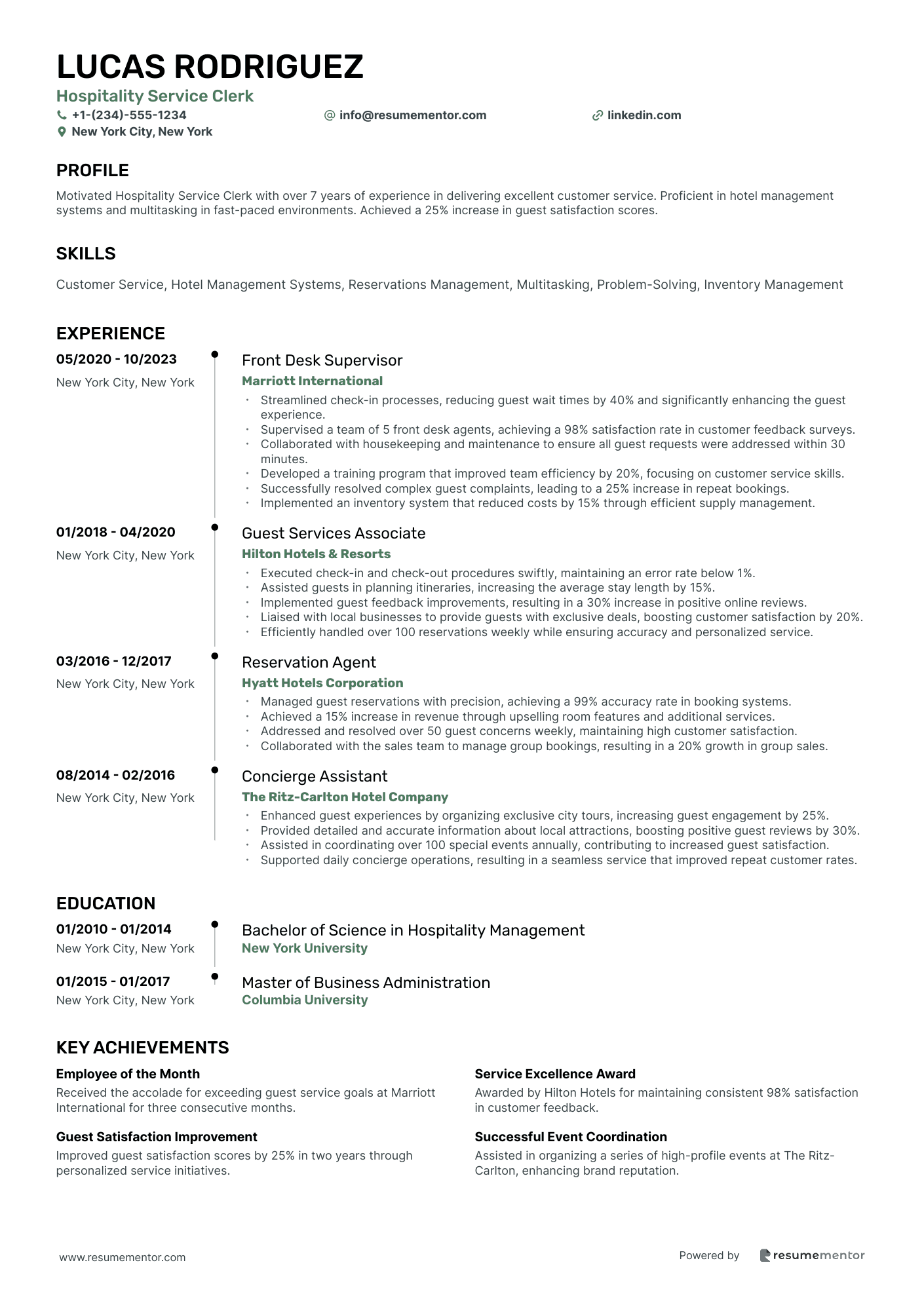 Hospitality Service Clerk
