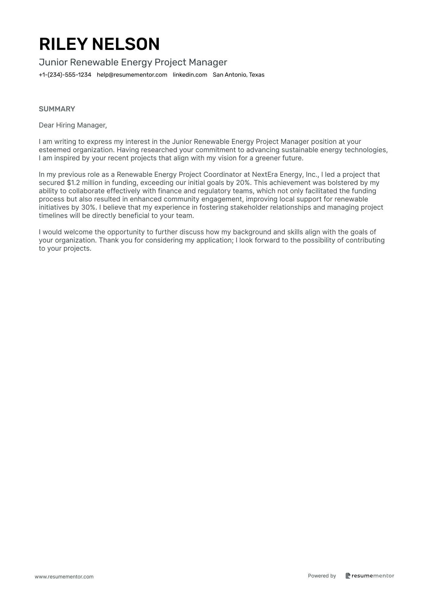 Junior Renewable Energy Project Manager