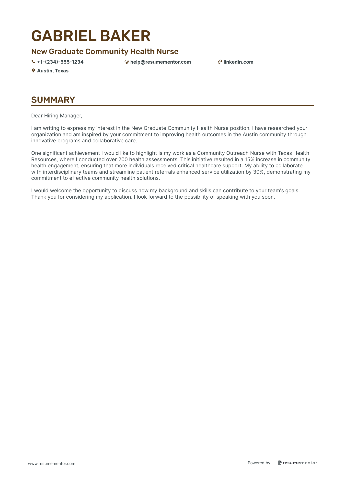 New Graduate Community Health Nurse