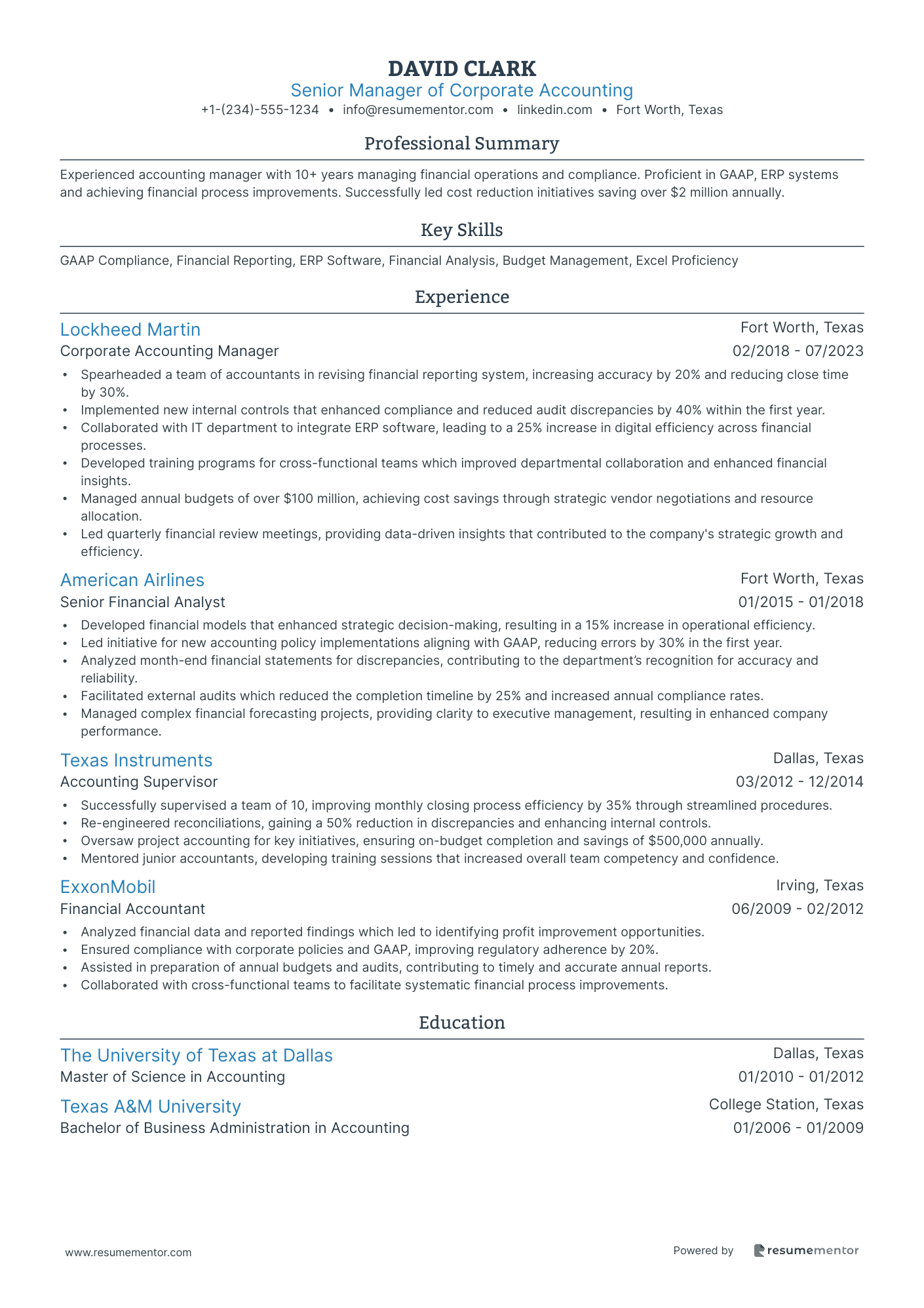 Senior Manager of Corporate Accounting