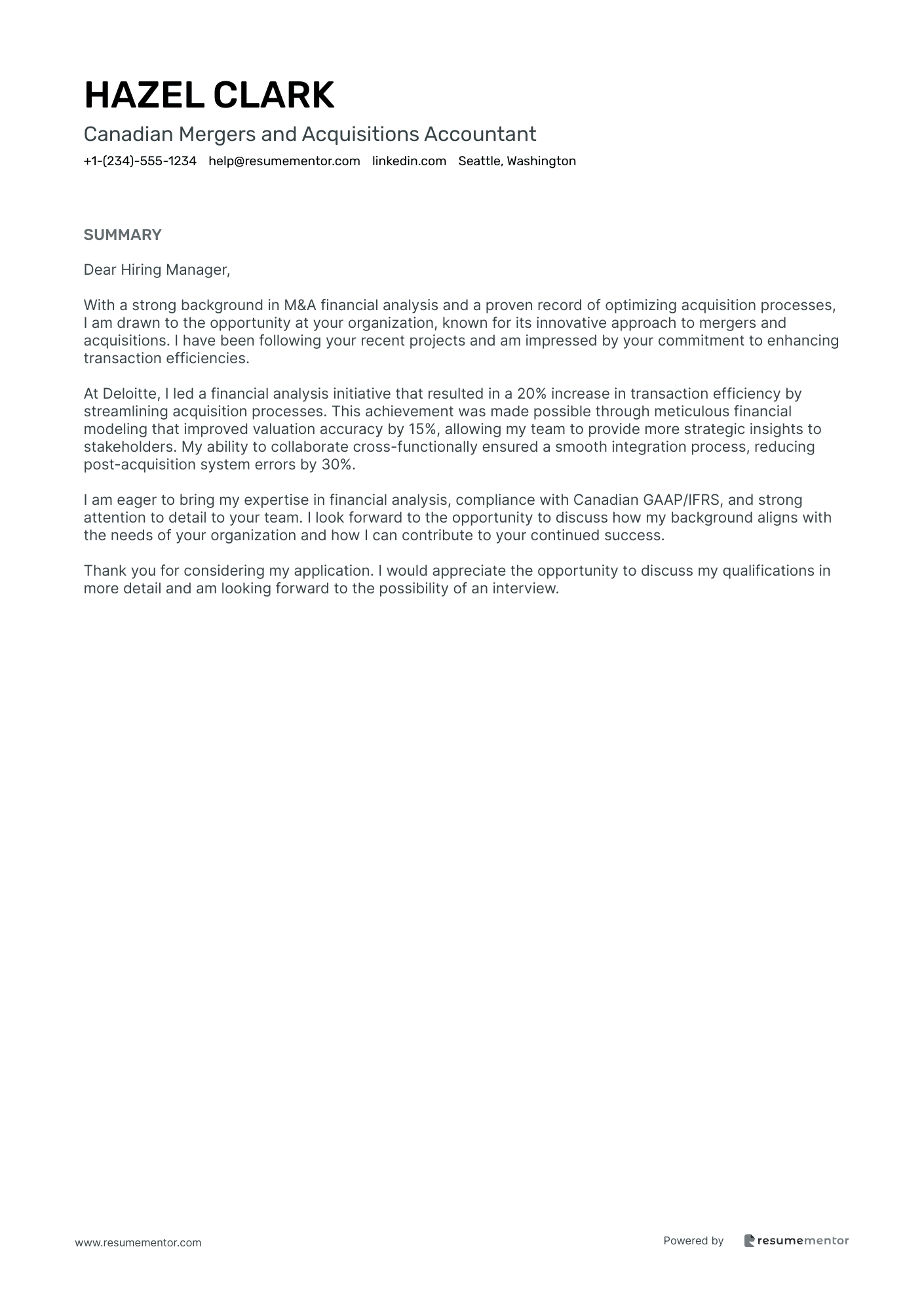 Canadian Mergers and Acquisitions Accountant