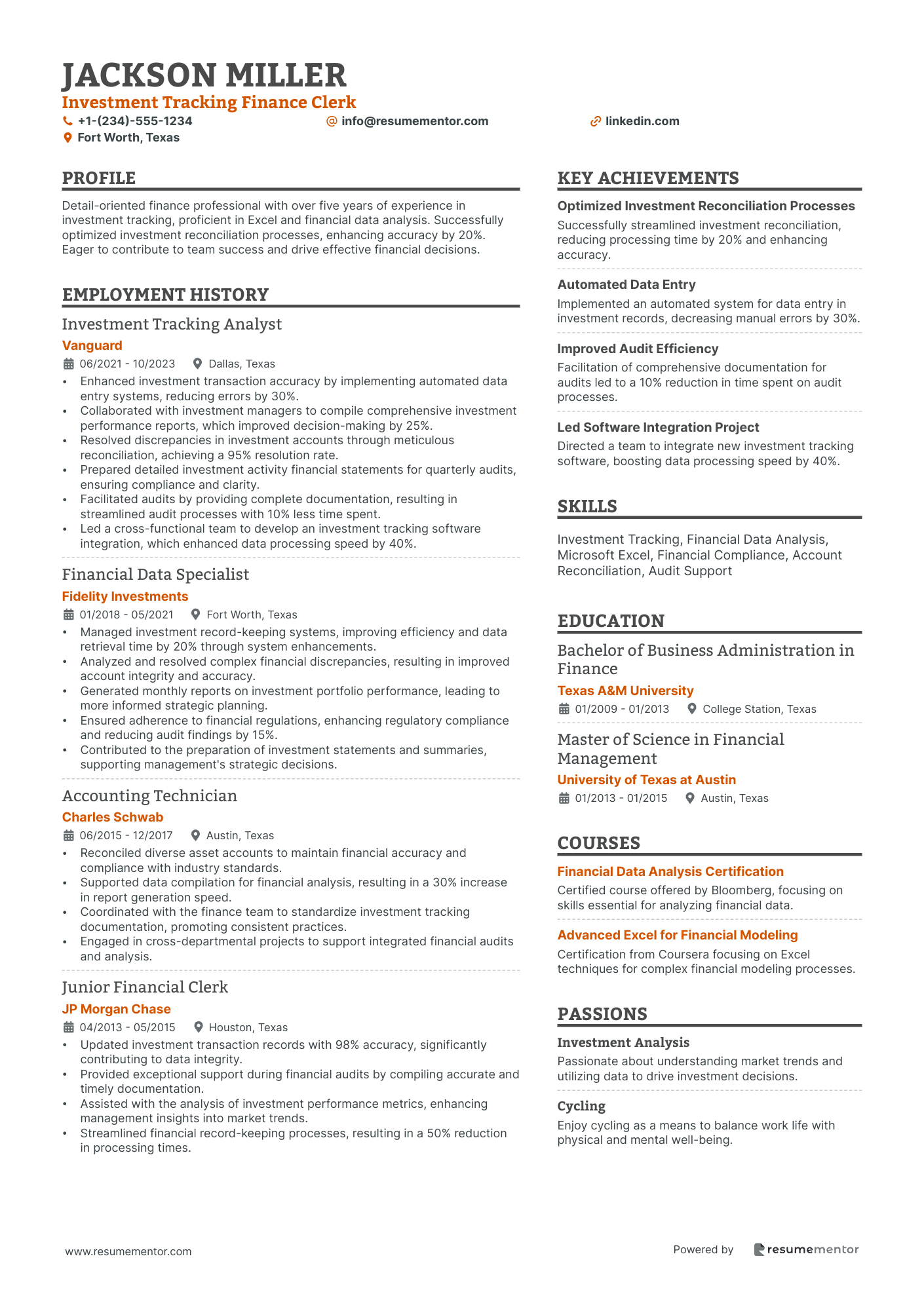 Investment Tracking Finance Clerk