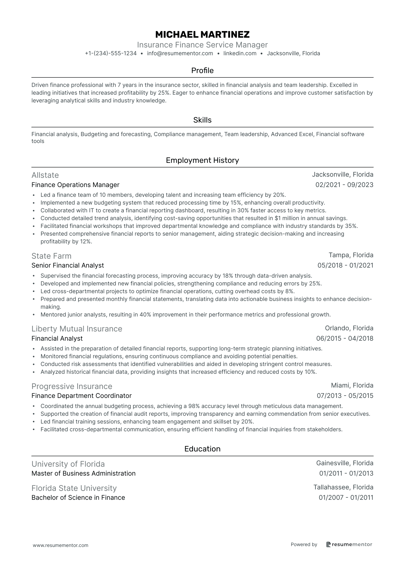 Insurance Finance Service Manager