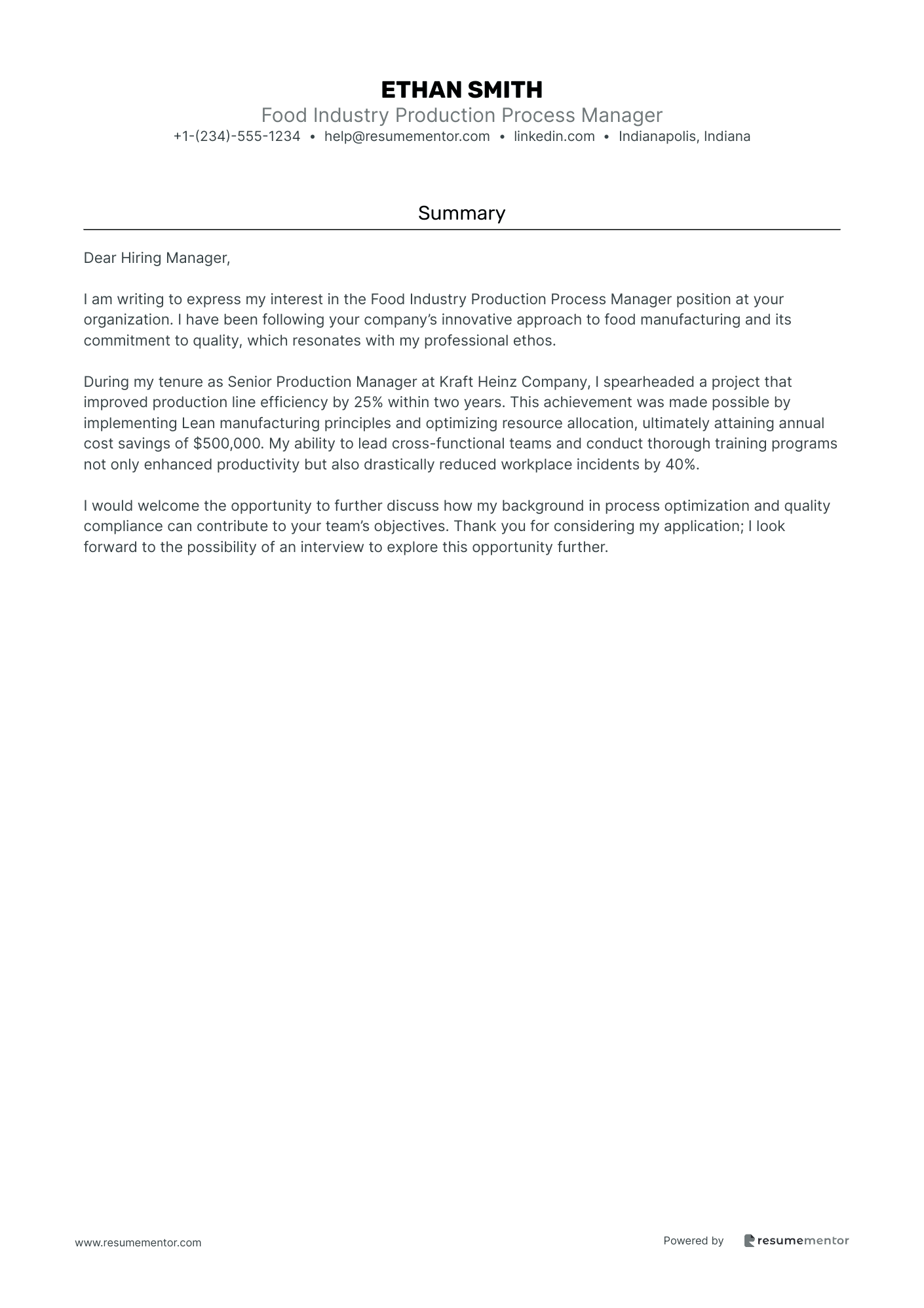 Food Industry Production Process Manager