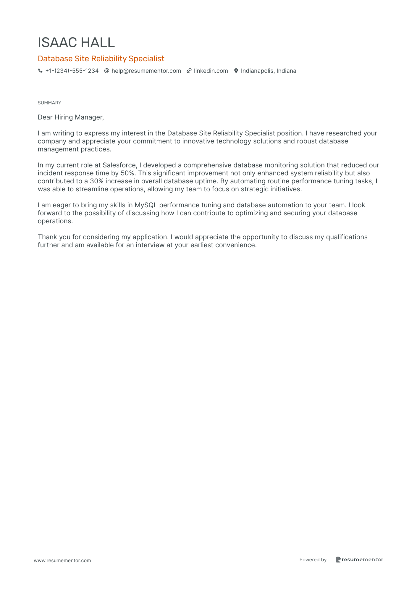 Database Site Reliability Specialist