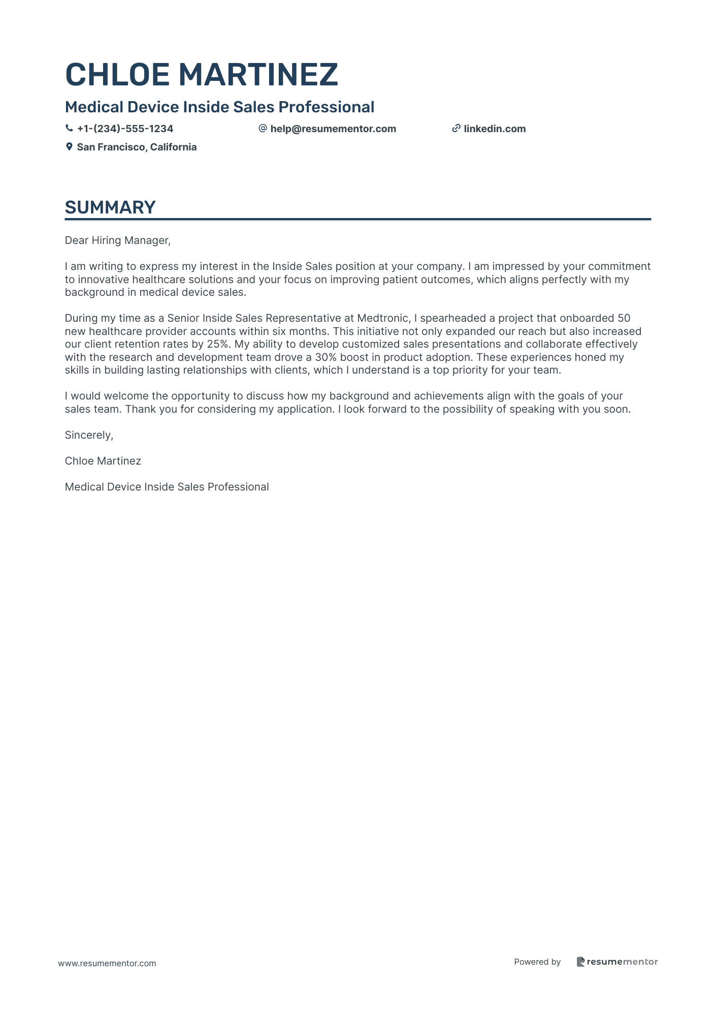 Medical Device Inside Sales Professional