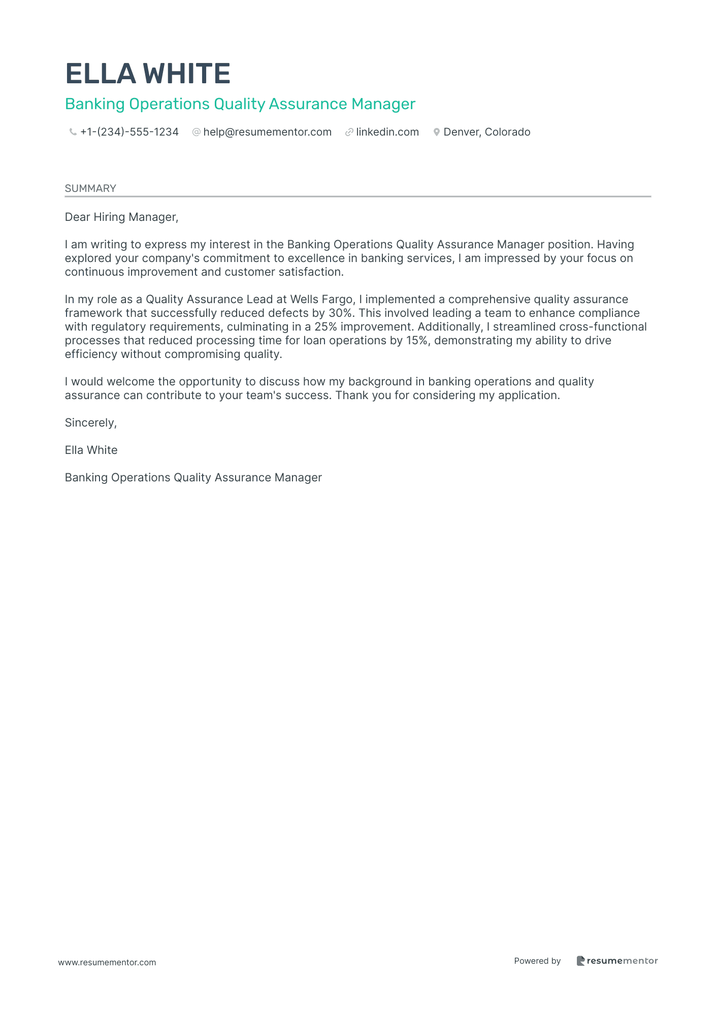 Banking Operations Quality Assurance Manager