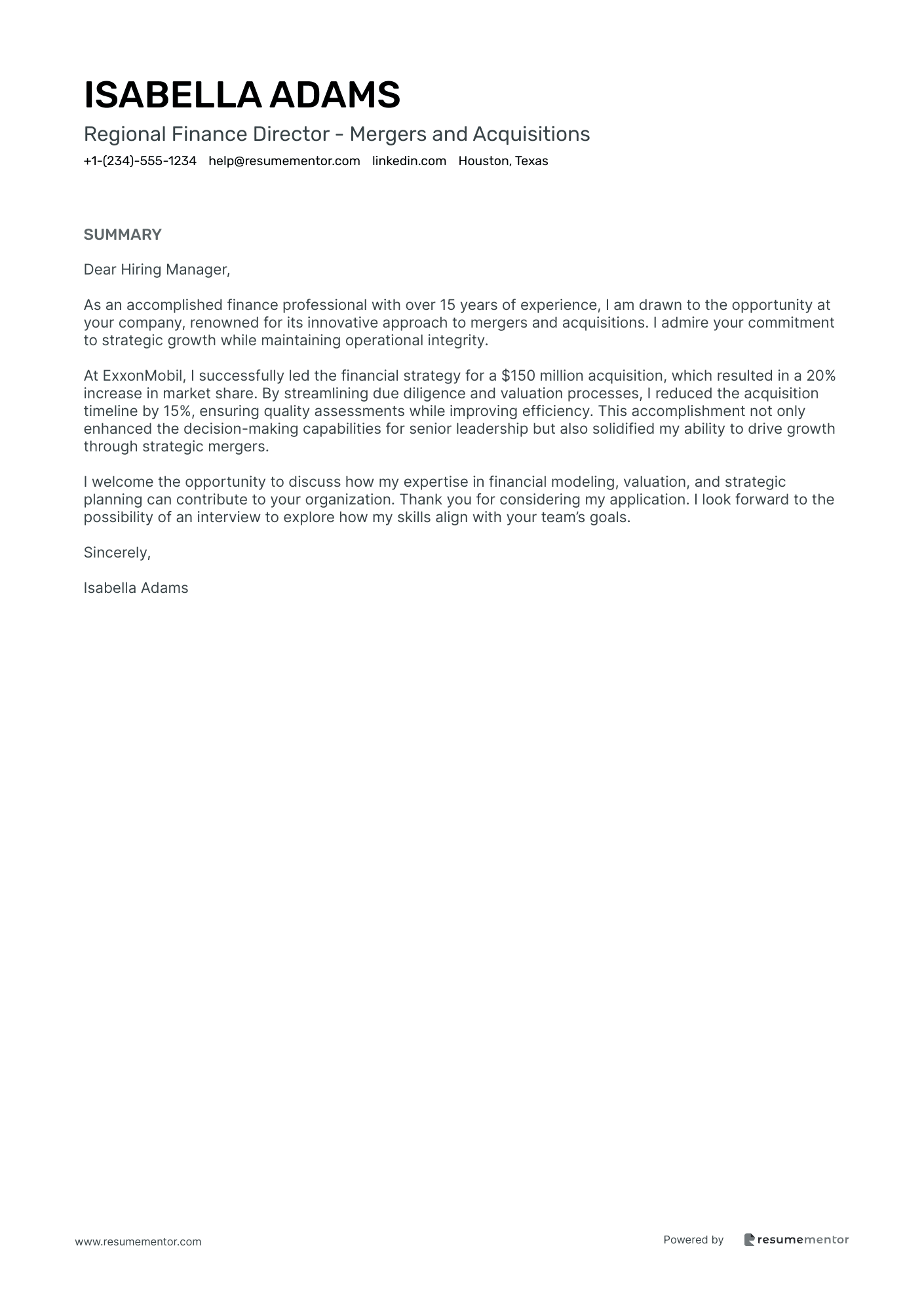 Regional Finance Director  Mergers and Acquisitions