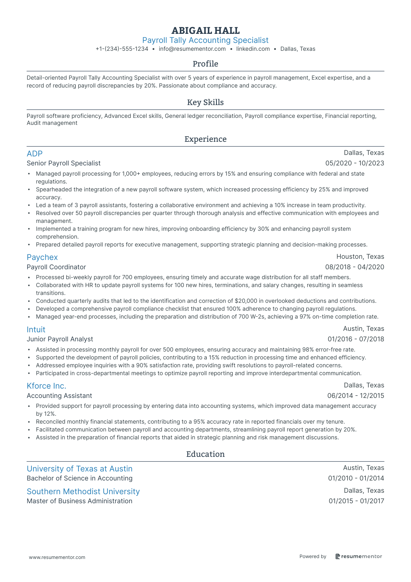 Payroll Tally Accounting Specialist