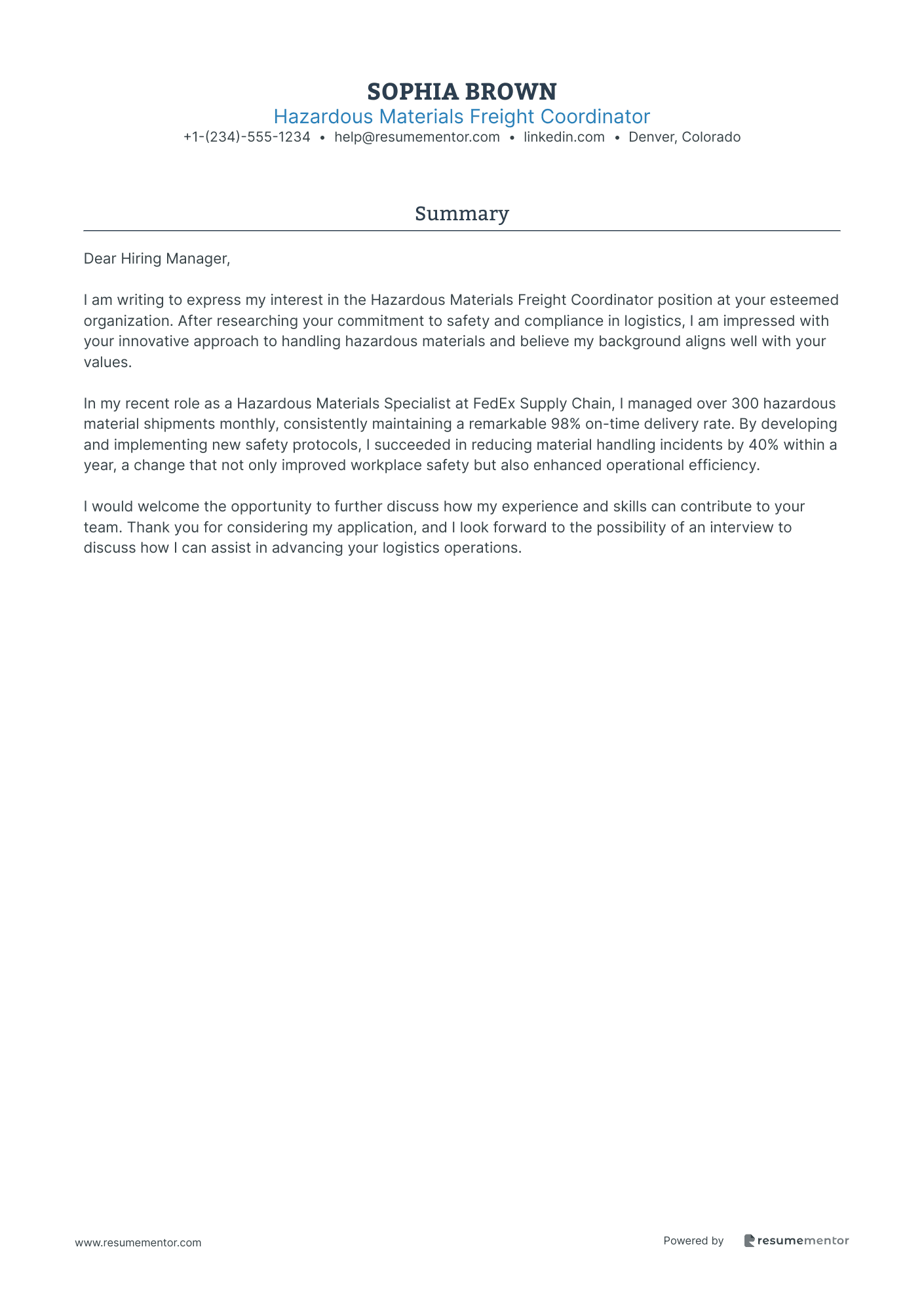 Hazardous Materials Freight Coordinator