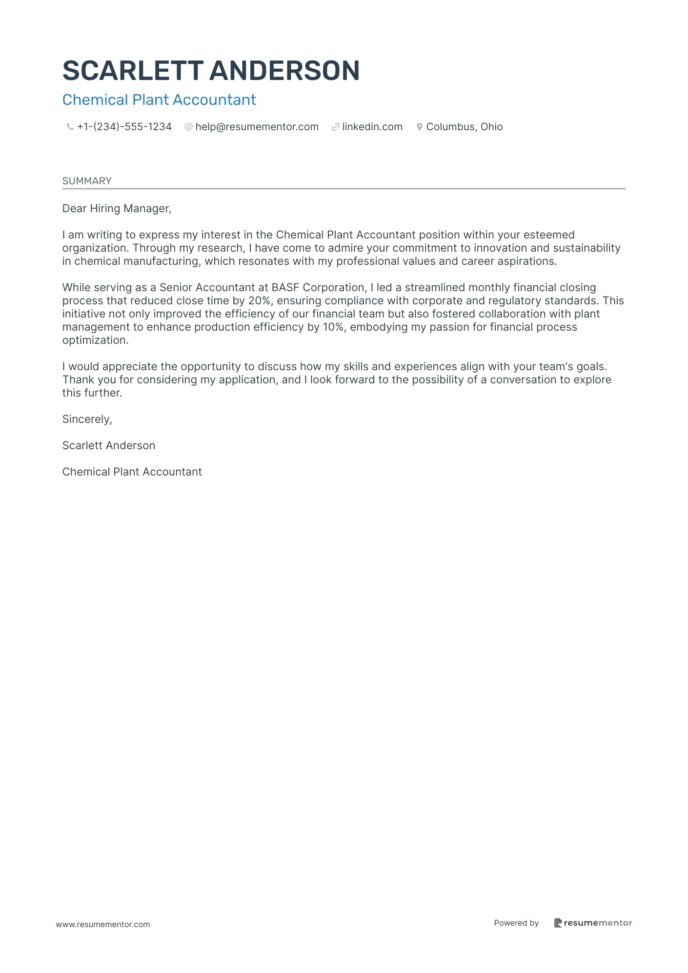 Chemical Plant Accountant