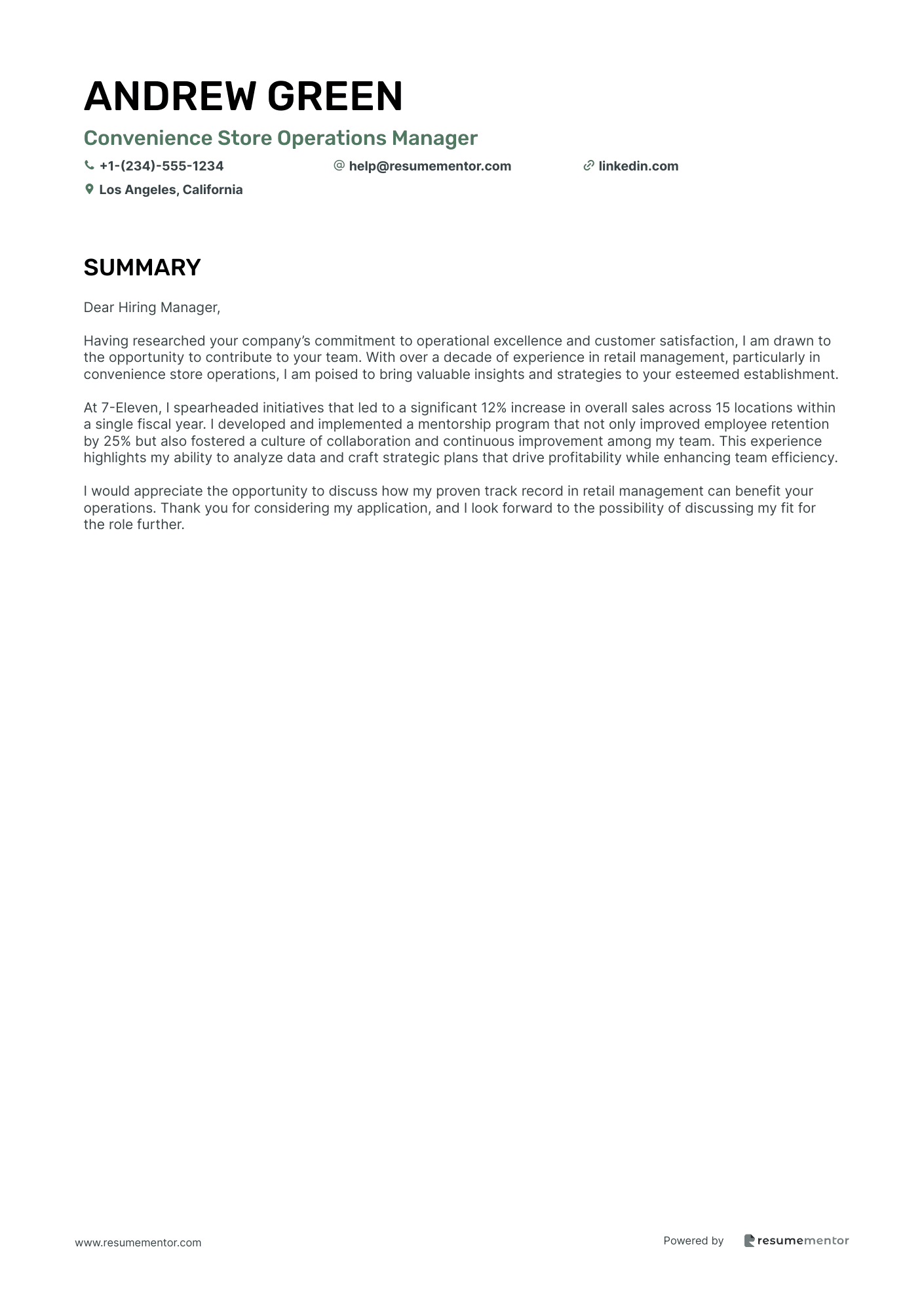 Convenience Store Operations Manager