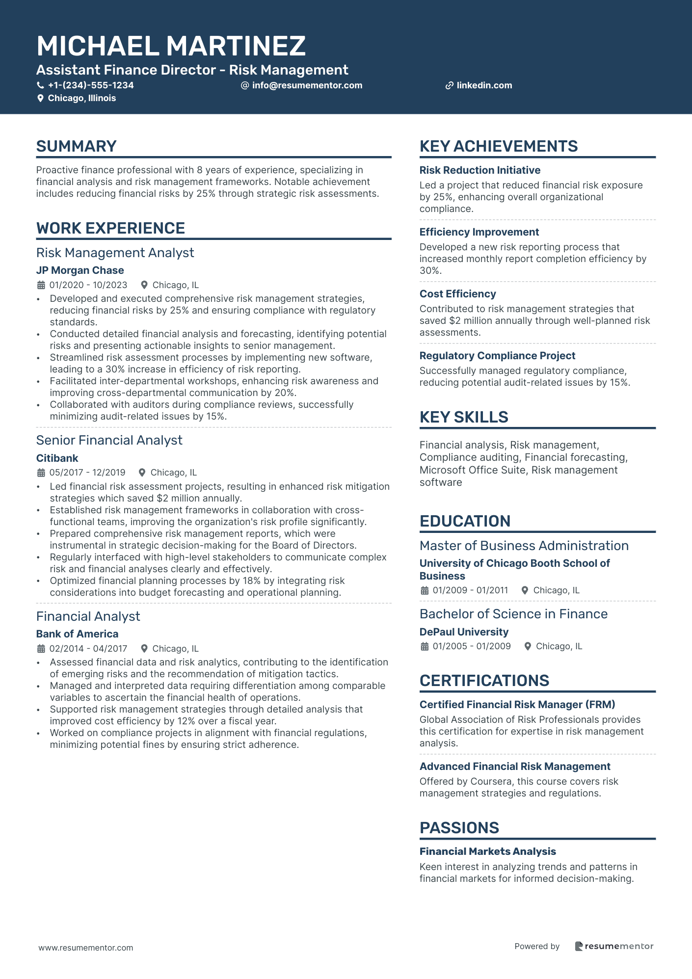 Assistant Finance Director   Risk Management