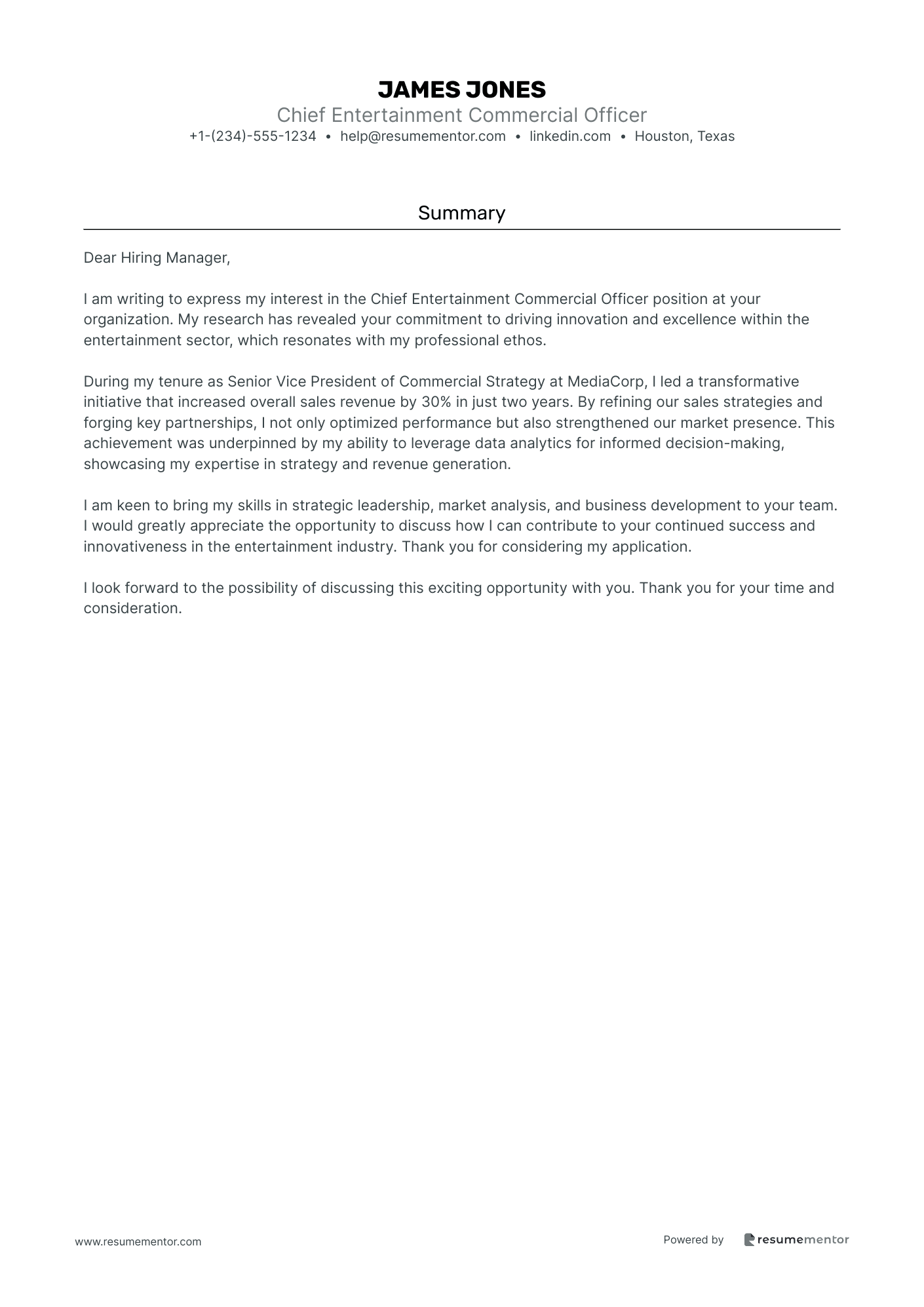 Chief Entertainment Commercial Officer