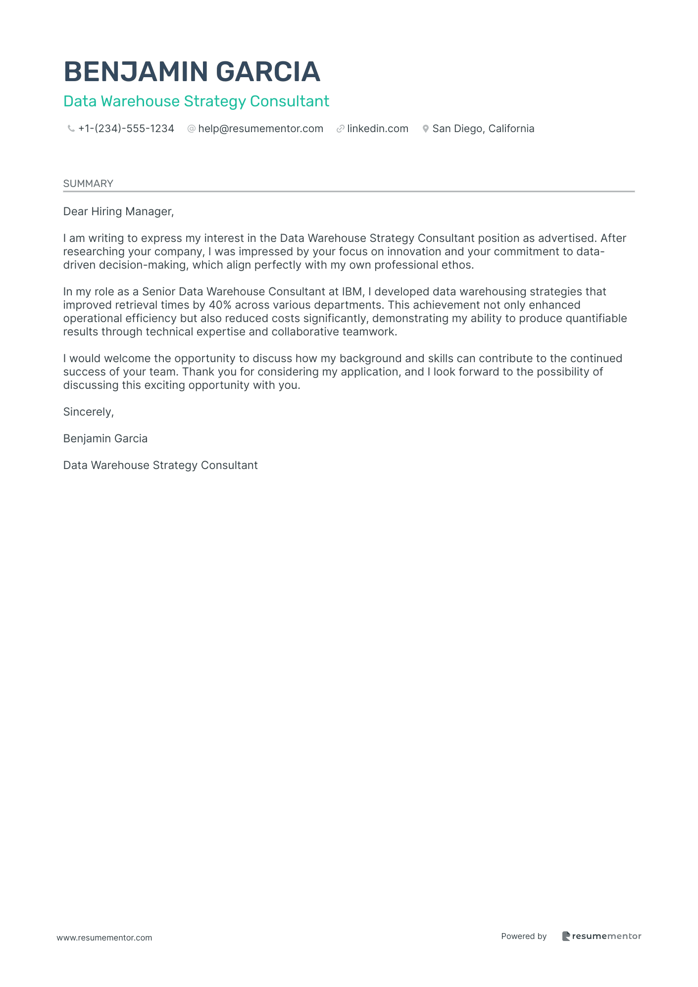 Data Warehouse Strategy Consultant