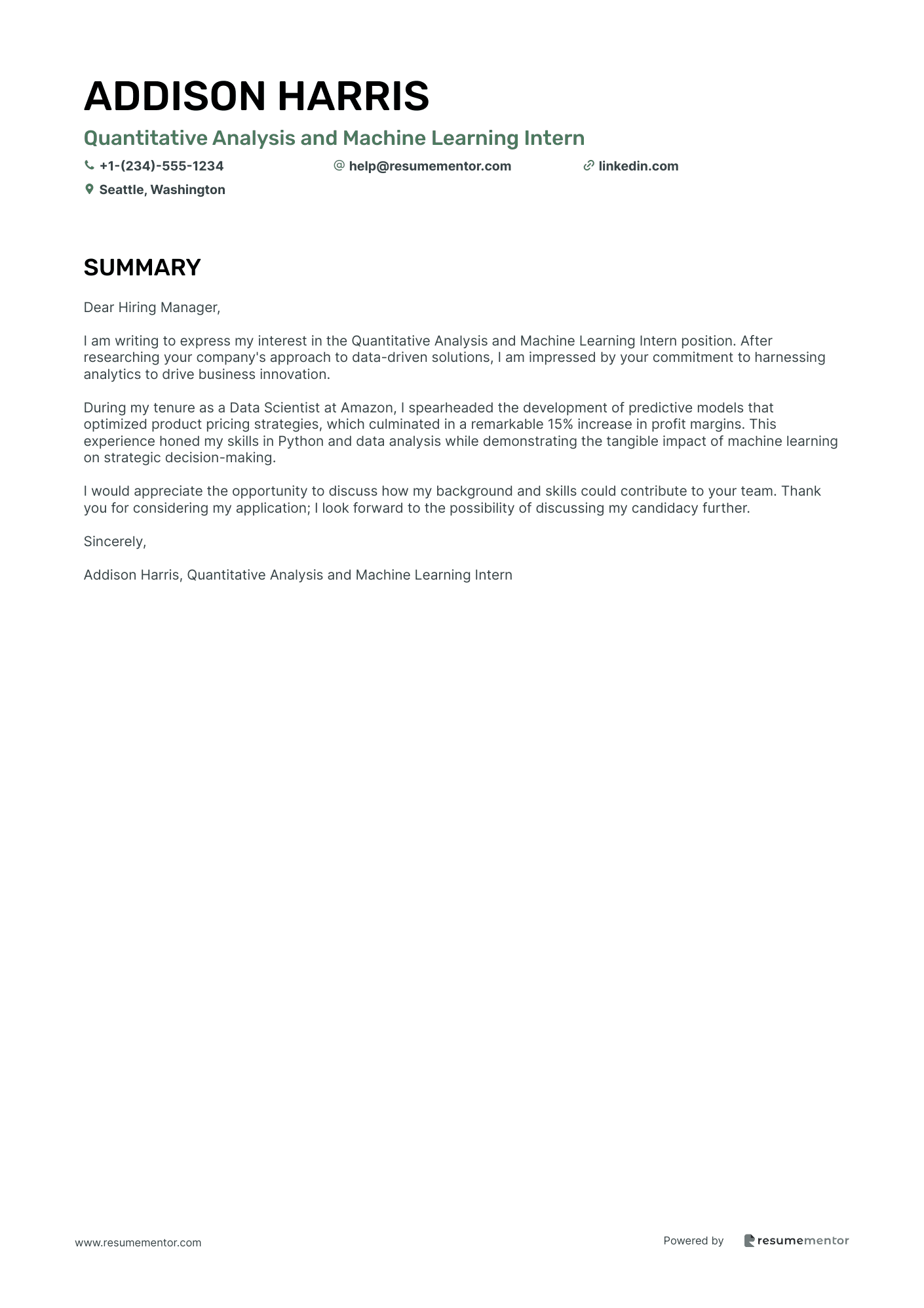 Quantitative Analysis and Machine Learning Intern