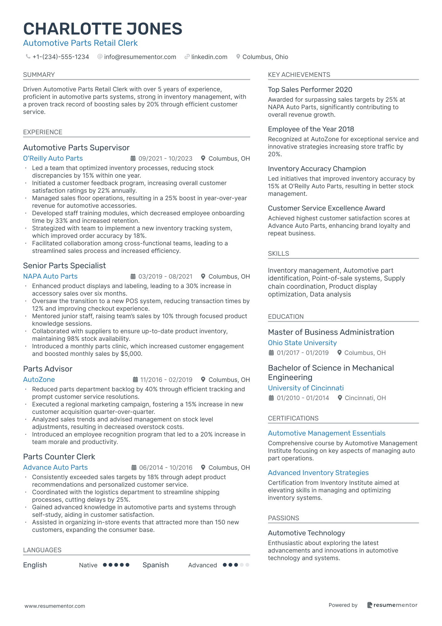 Automotive Parts Retail Clerk