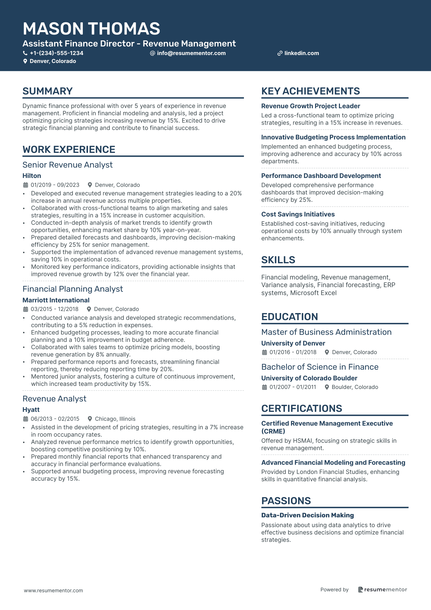 Assistant Finance Director   Revenue Management