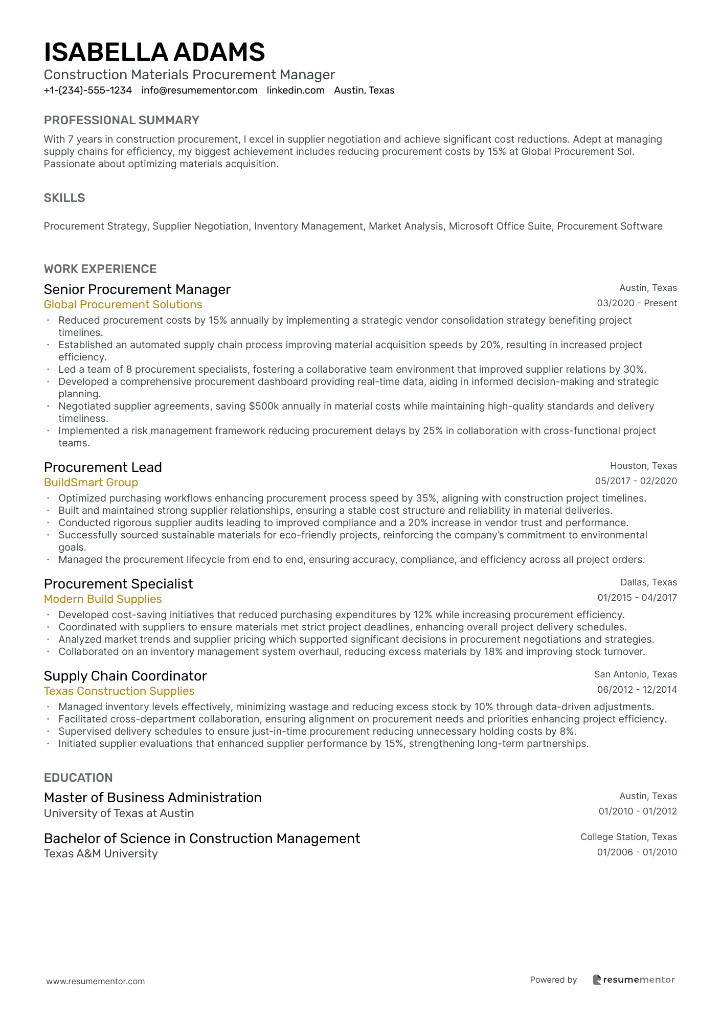 Construction Materials Procurement Manager