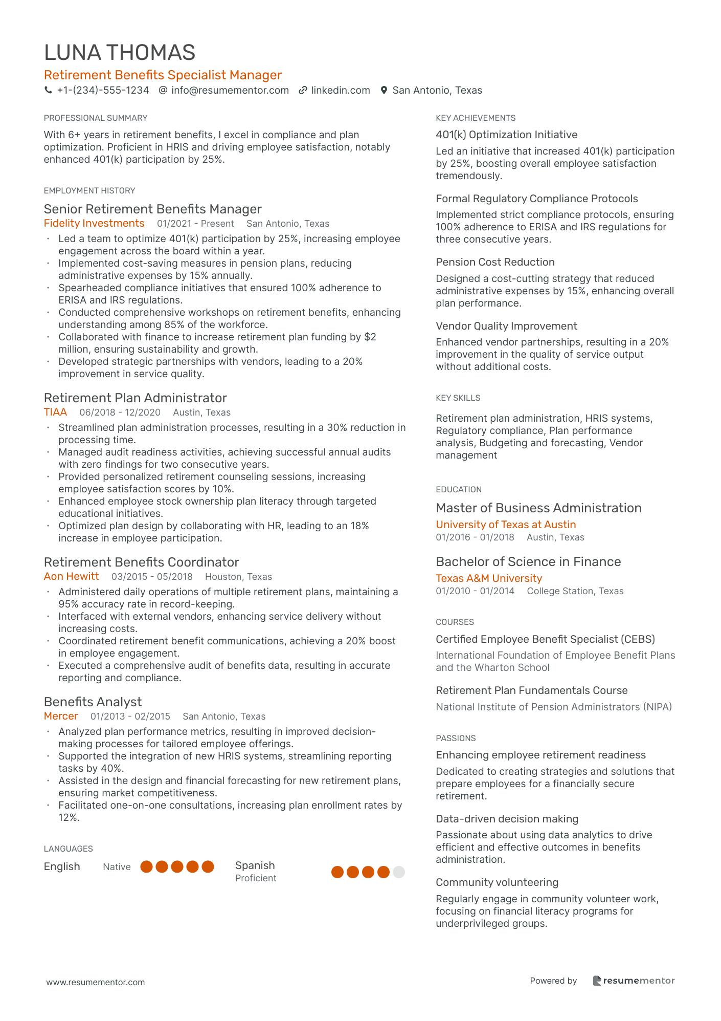 Retirement Benefits Specialist Manager
