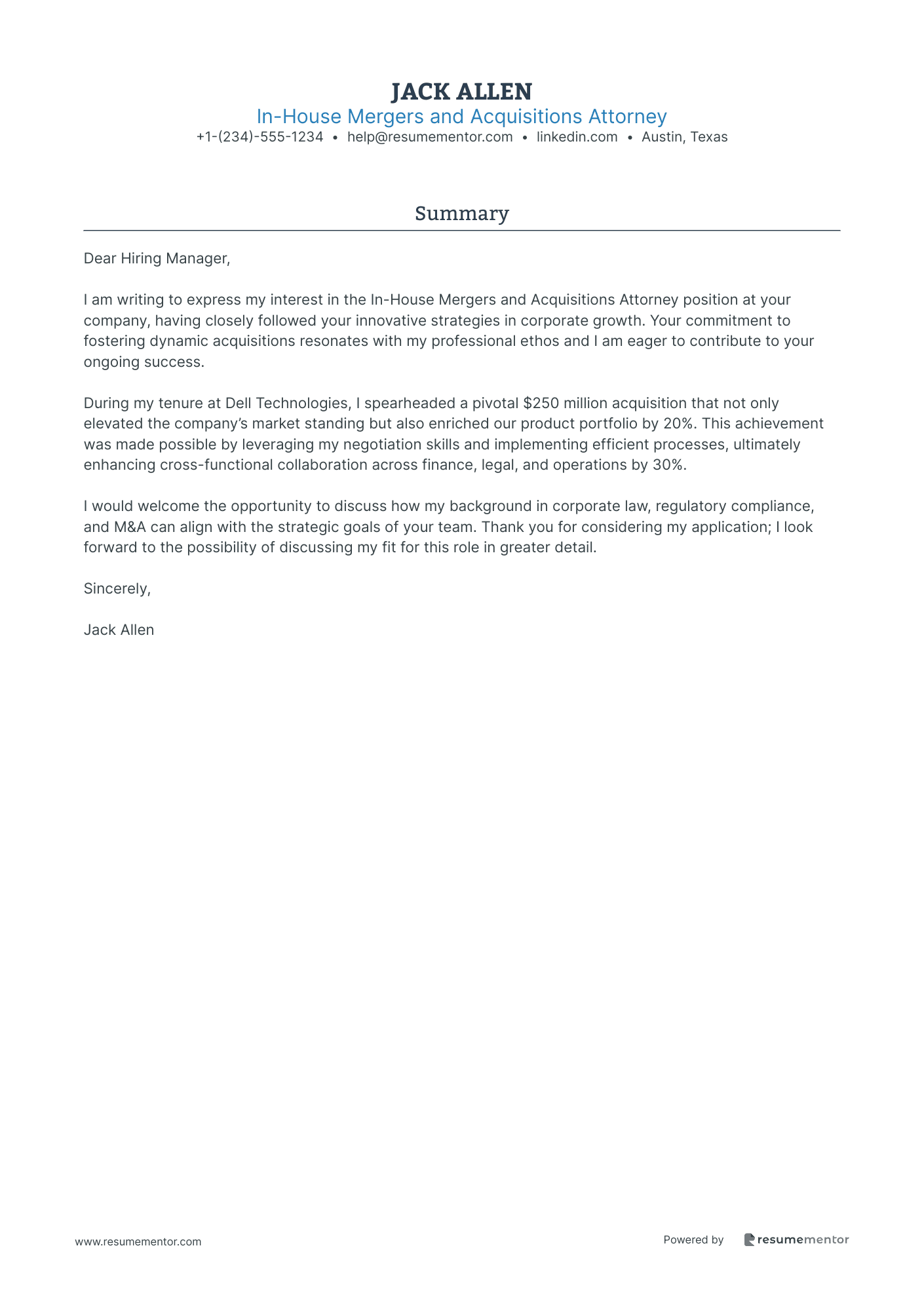 In House Mergers and Acquisitions Attorney