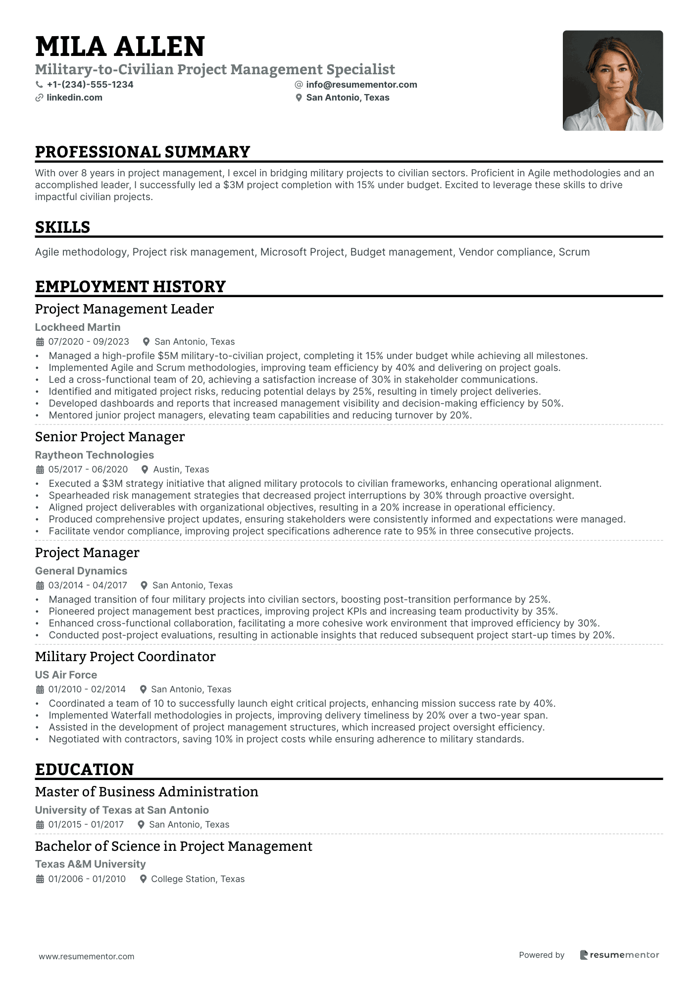 Military to Civilian Project Management Specialist