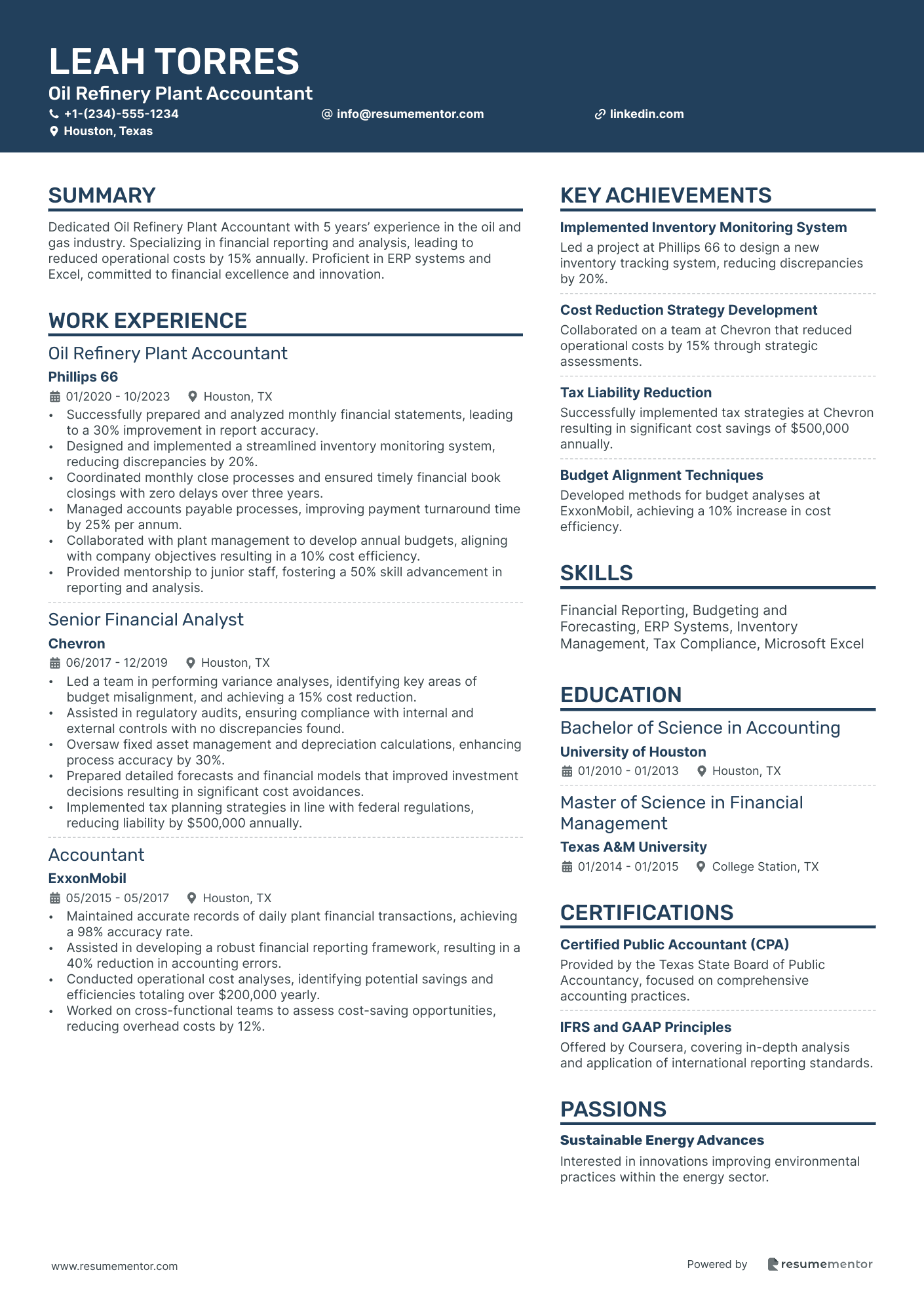 Oil Refinery Plant Accountant