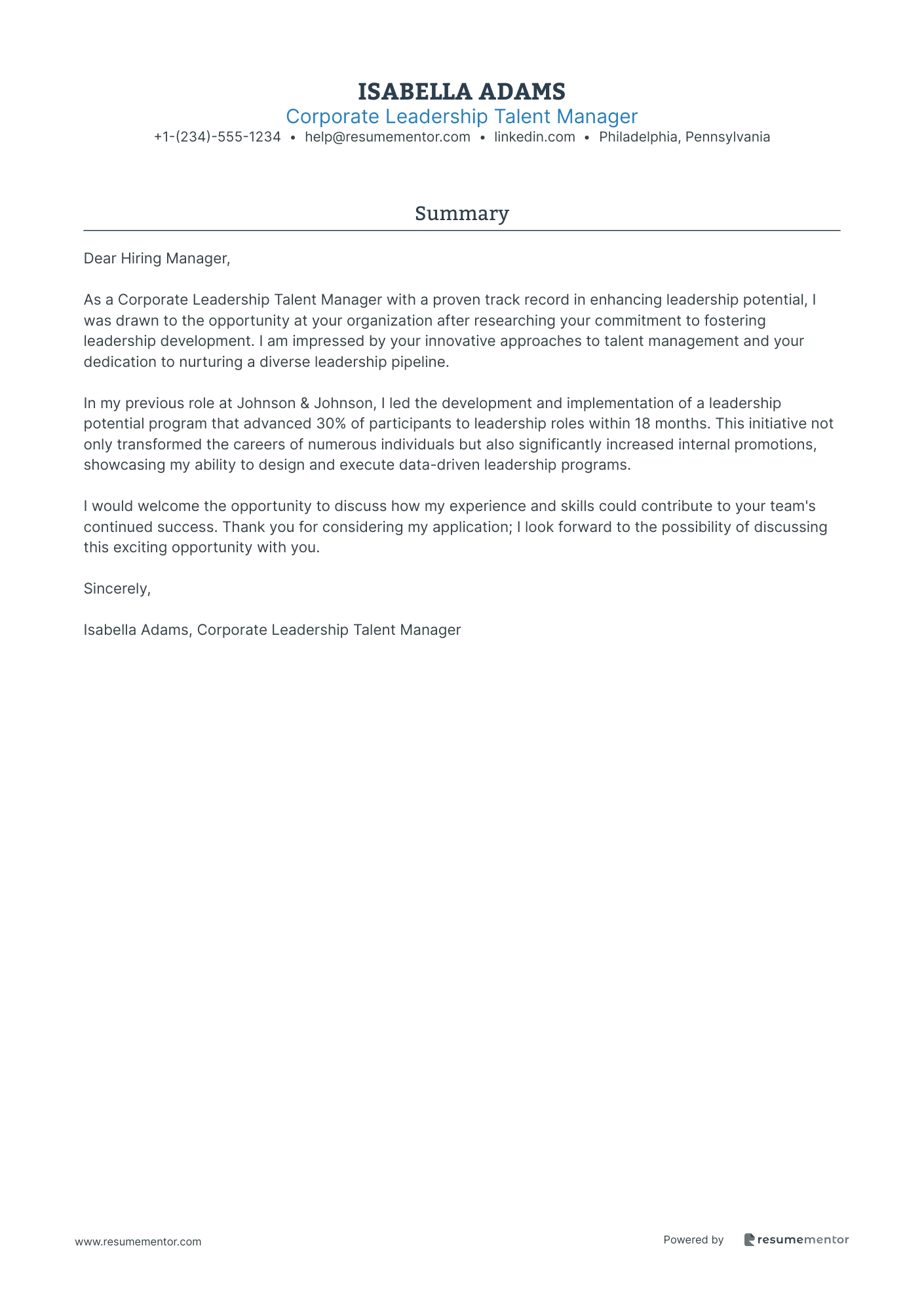 Corporate Leadership Talent Manager