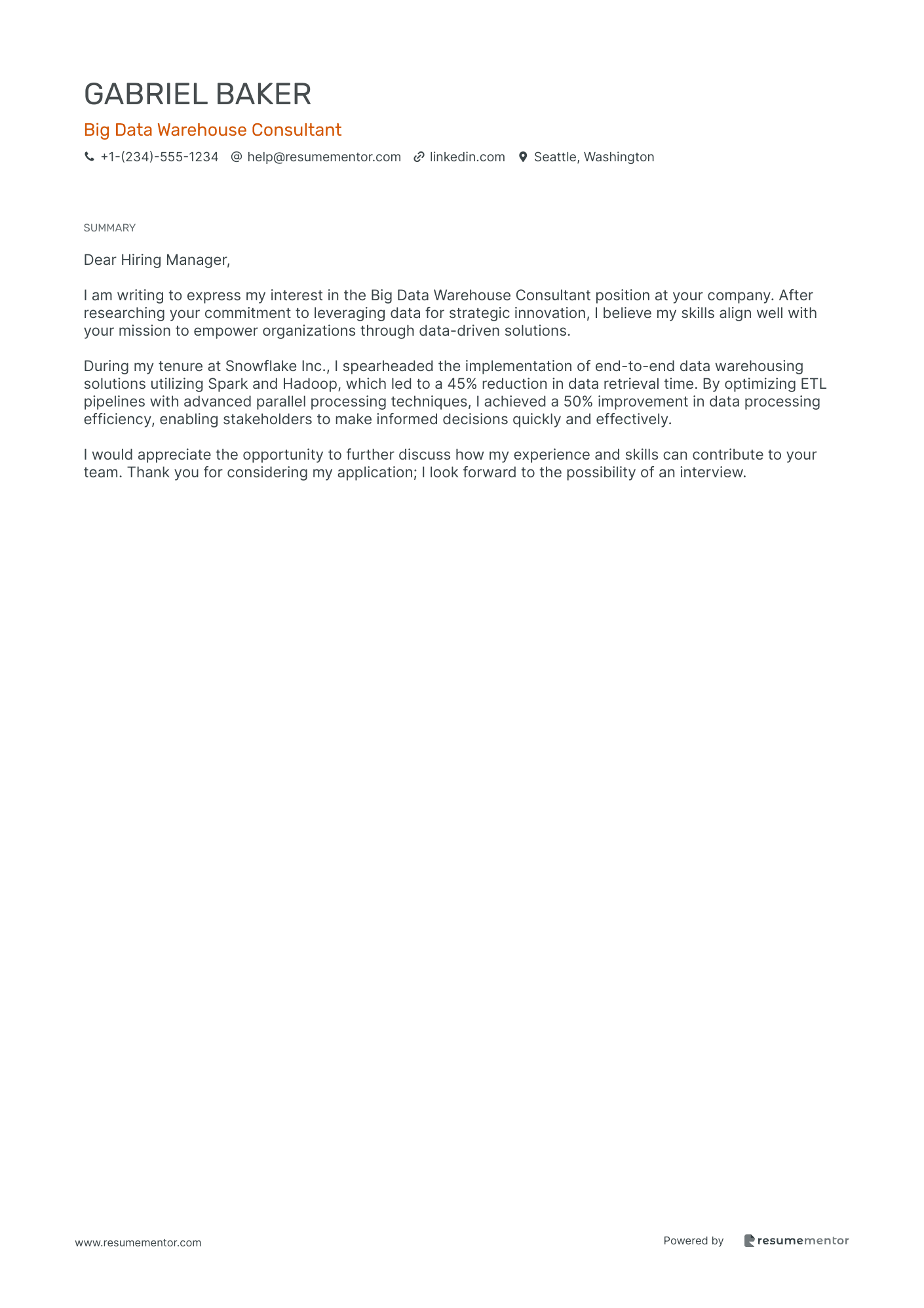 Big Data Warehouse Consultant