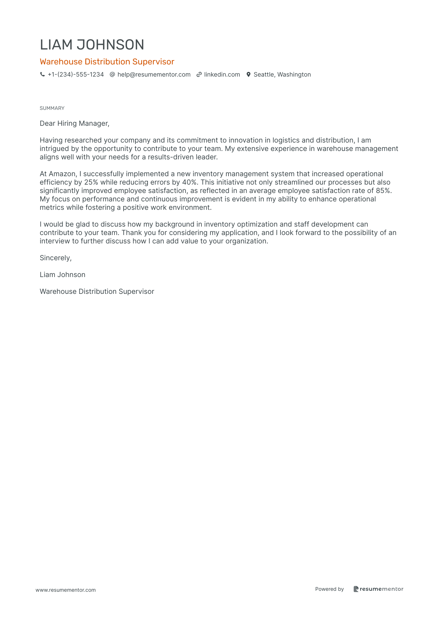 Warehouse Distribution Supervisor